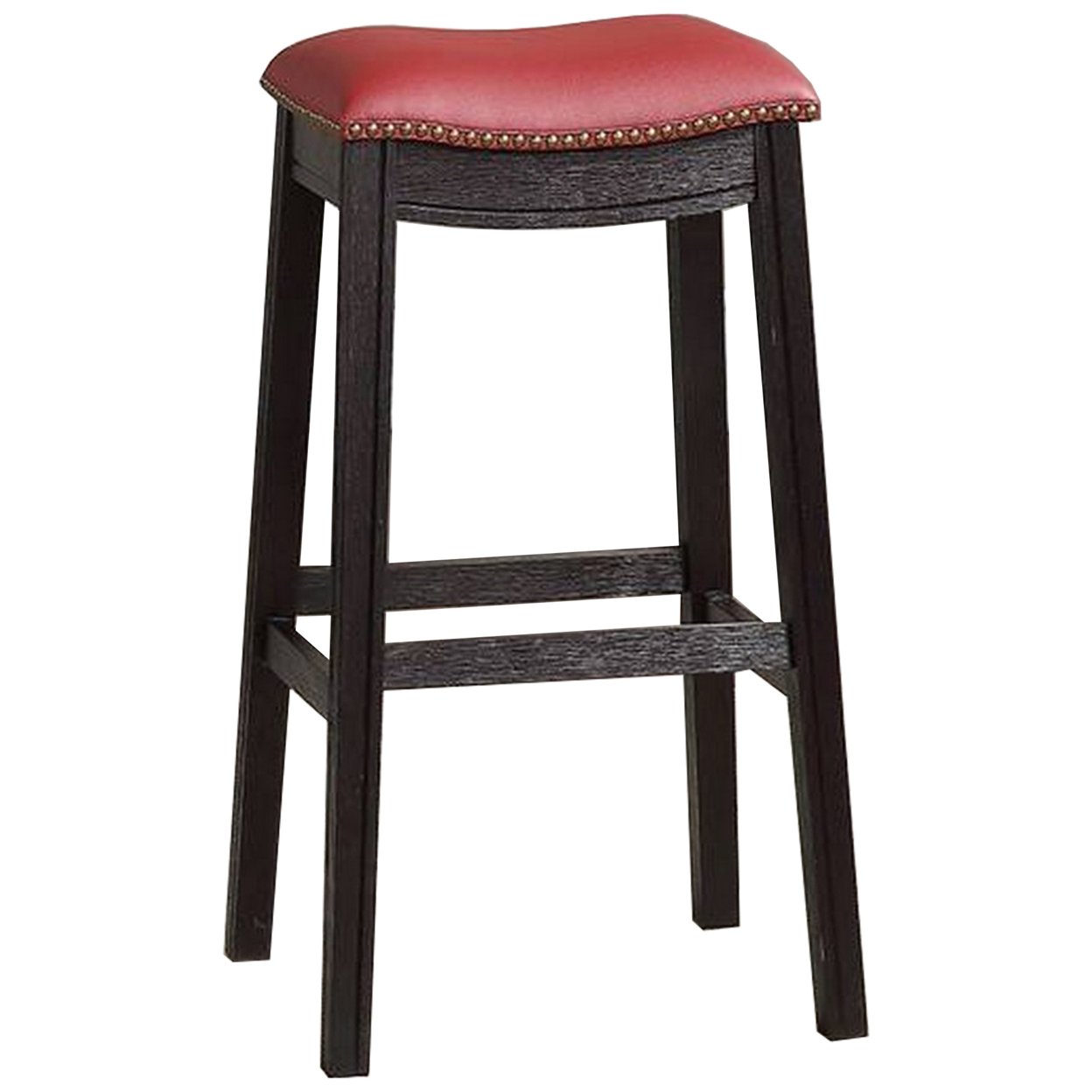 29 Inch Wooden Bar Stool With Upholstered Cushion Seat, Gray And Red- Saltoro Sherpi