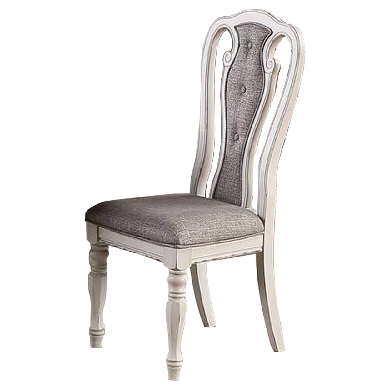 Dining Chair With Button Tufted Backrest And Padded Seat, White And Gray- Saltoro Sherpi