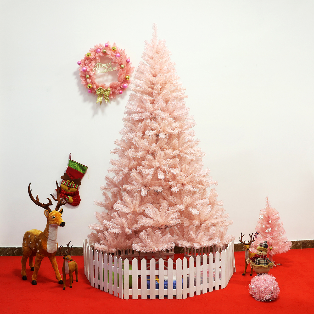 6ft/ 7ft Pink Classic Pine Christmas Tree Artificial Hinged Tips (Pink) - Pink, 6ft