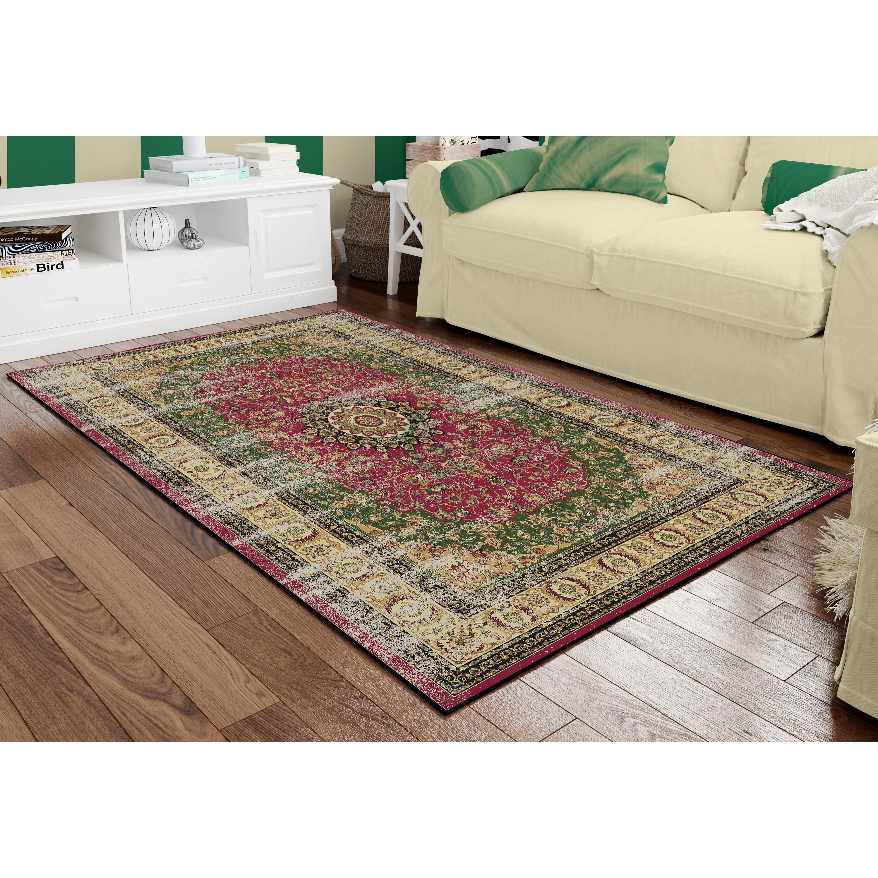 Deerlux Traditional Oriental Persian Style Living Room Area Rug With Nonslip Backing, Classic Pink - 5x7