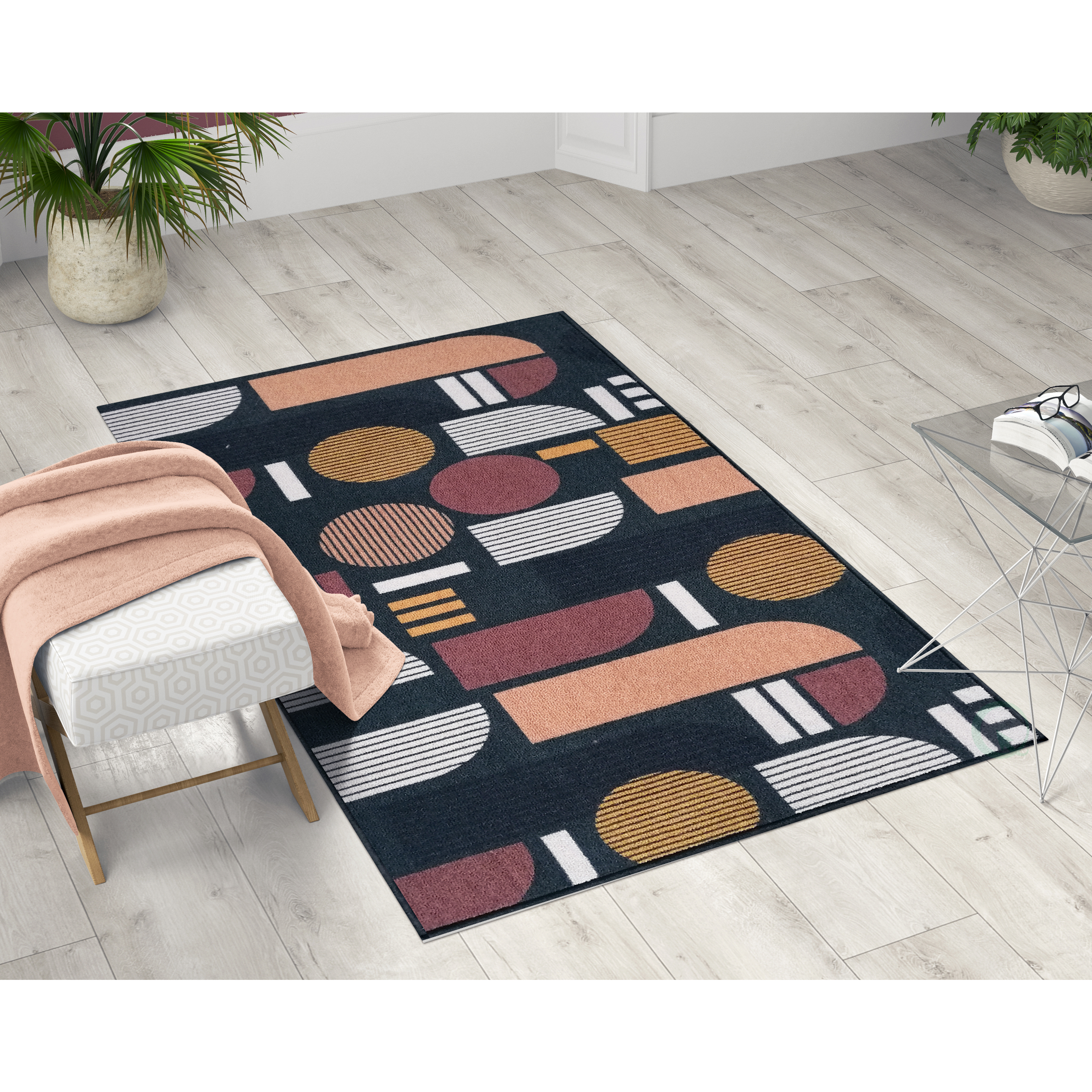 Deerlux Modern Living Room Area Rug With Nonslip Backing, Abstract Geo Pattern - 3x5