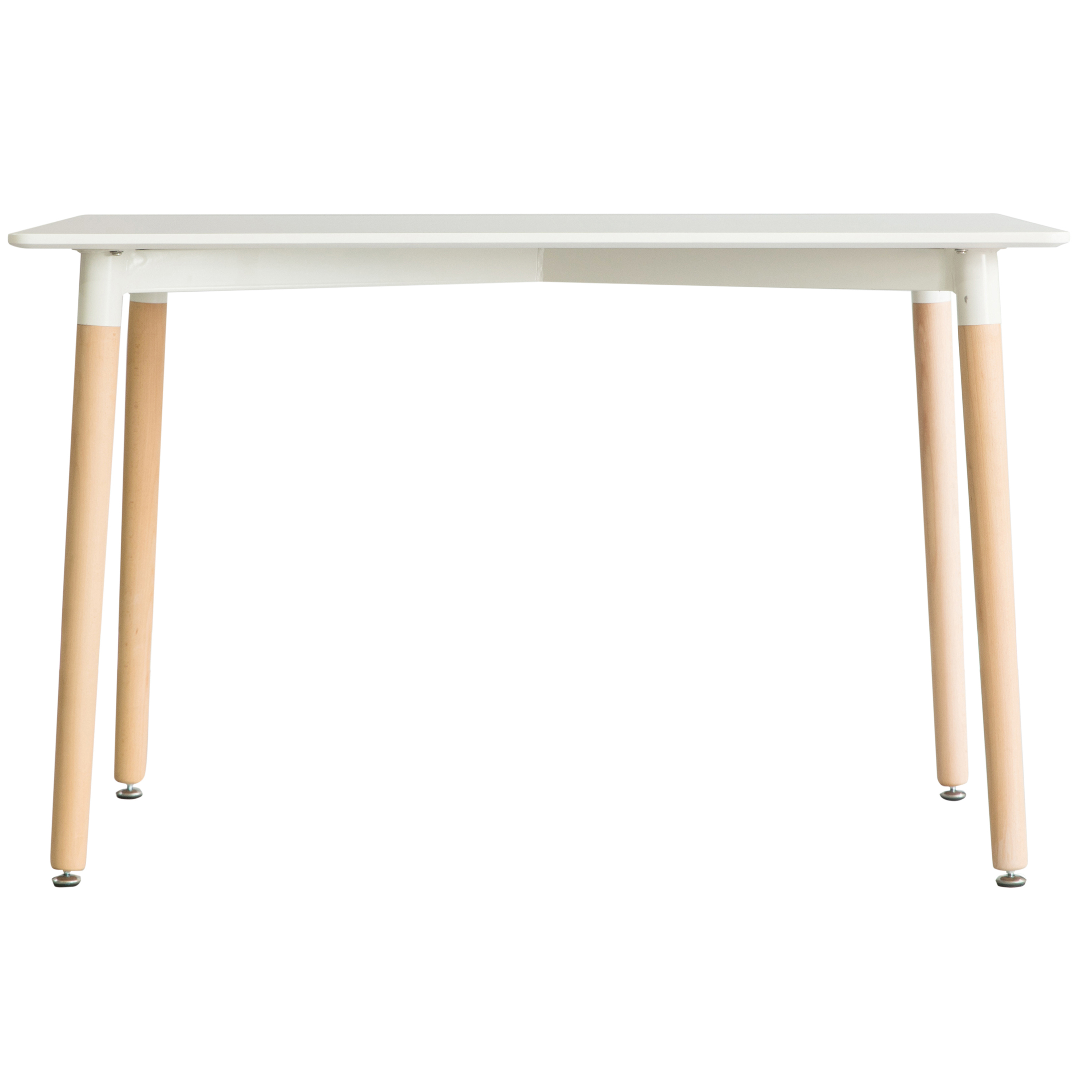 Mid-Century Modern Rectangular 4 Ft. Dining Table With White Tabletop And Solid Beech Wood Legs