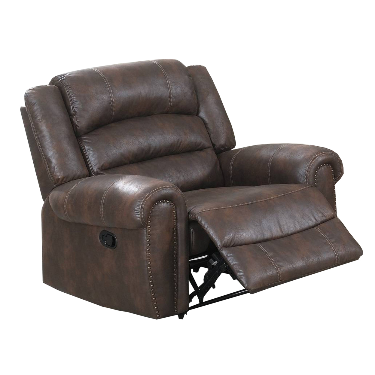 Leatherette Manual Motion Recliner With Tufted Back, Brown- Saltoro Sherpi