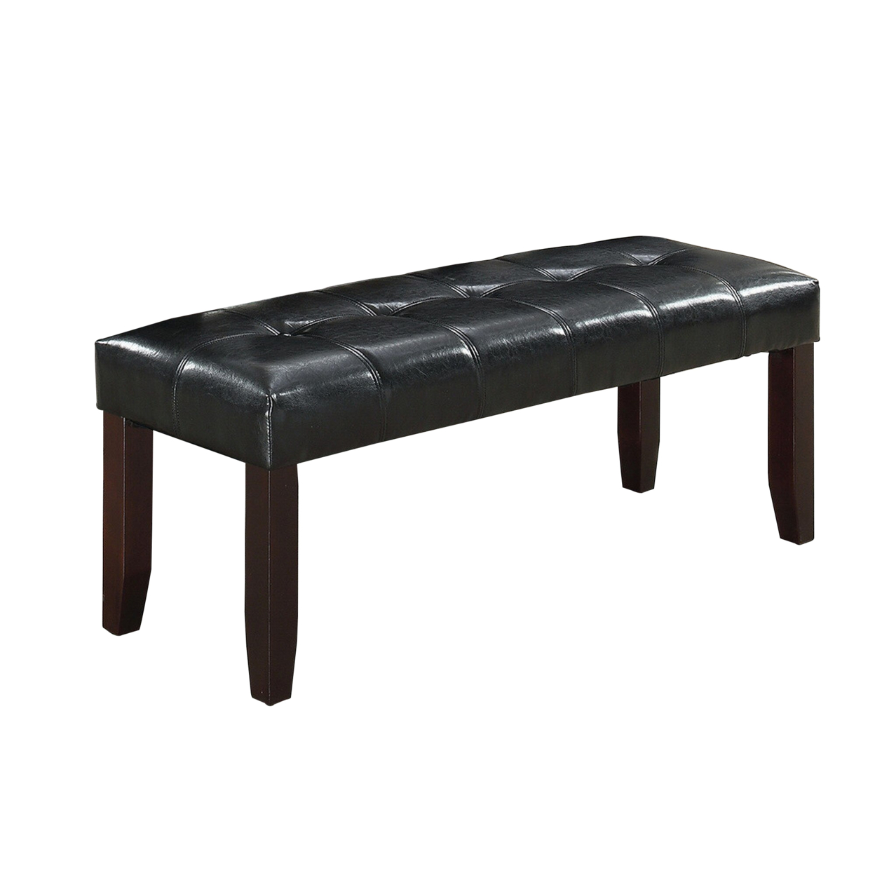 Dining Bench With Faux Leather Upholstery And Chamfered Feet, Black- Saltoro Sherpi