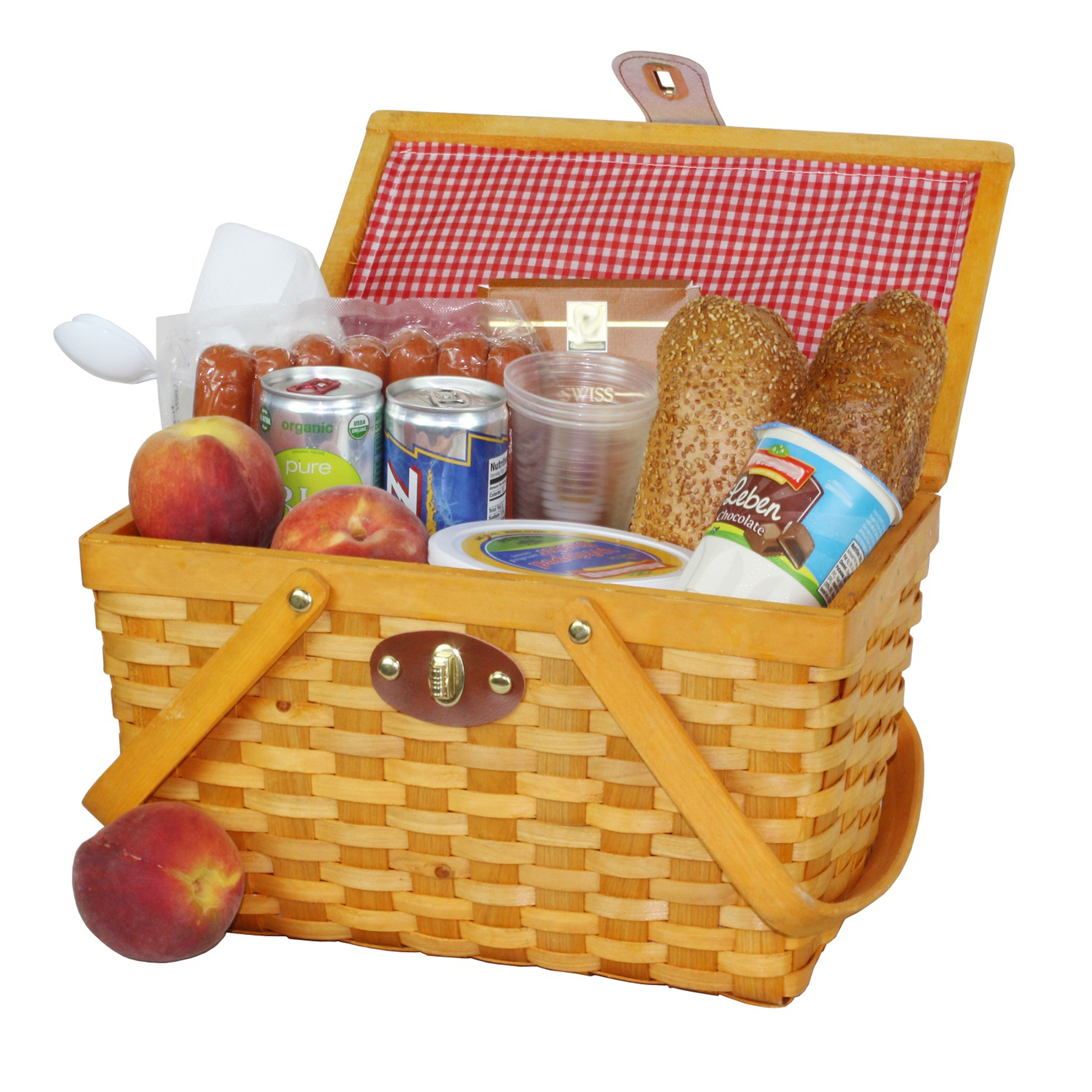 Picnic Basket Gingham Lined With Folding Handles