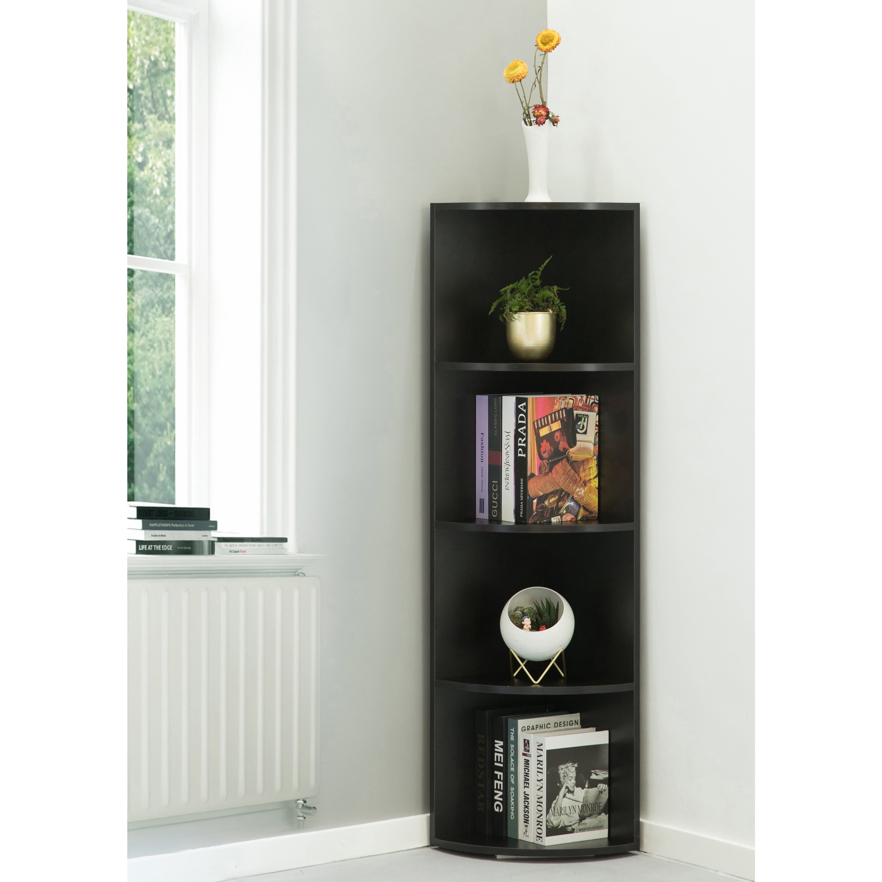 Wall Corner 4 Tier Shelves Bookcase - White