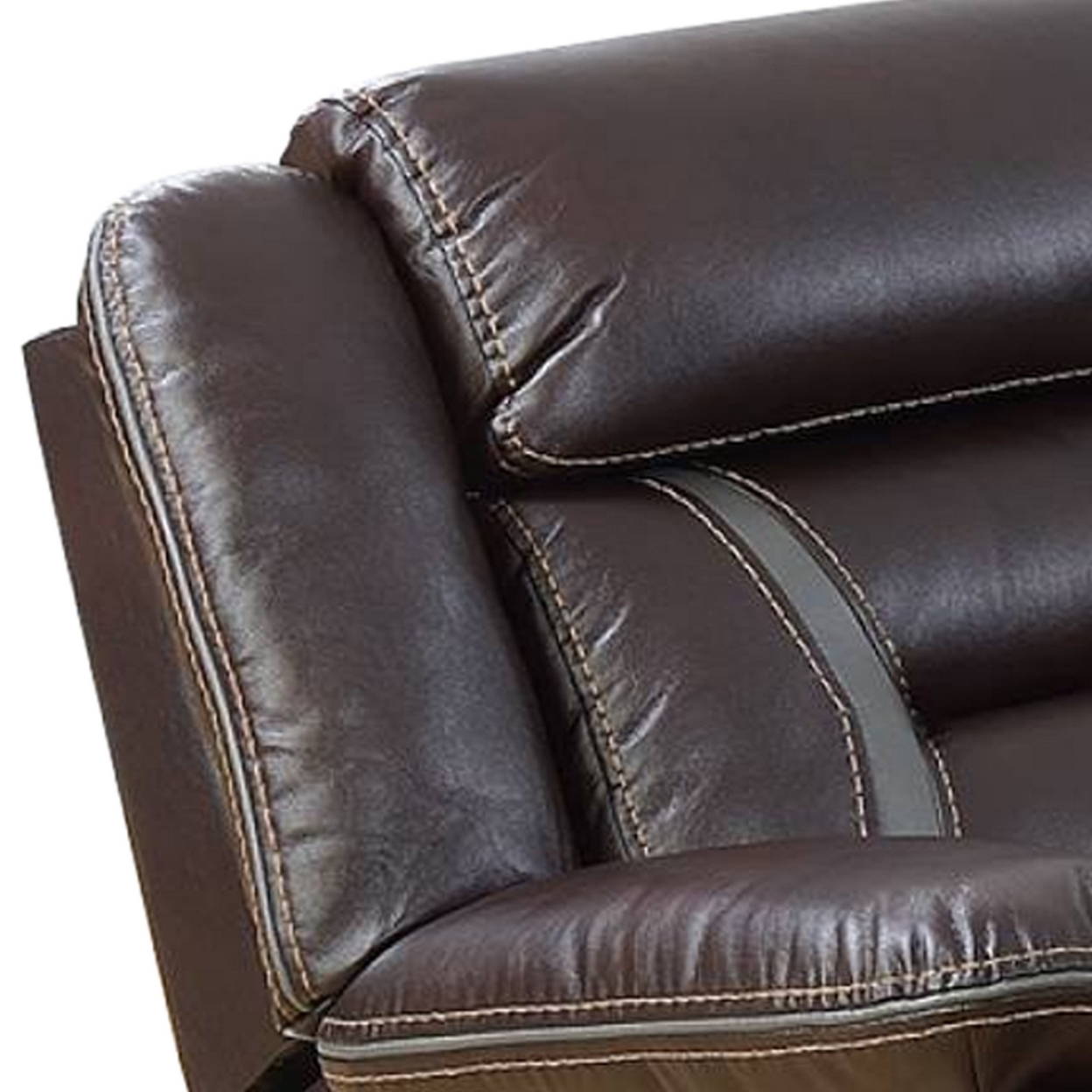 37 Inches Leatherette Glider Recliner With Pillow Arms, Dark Brown- Saltoro Sherpi