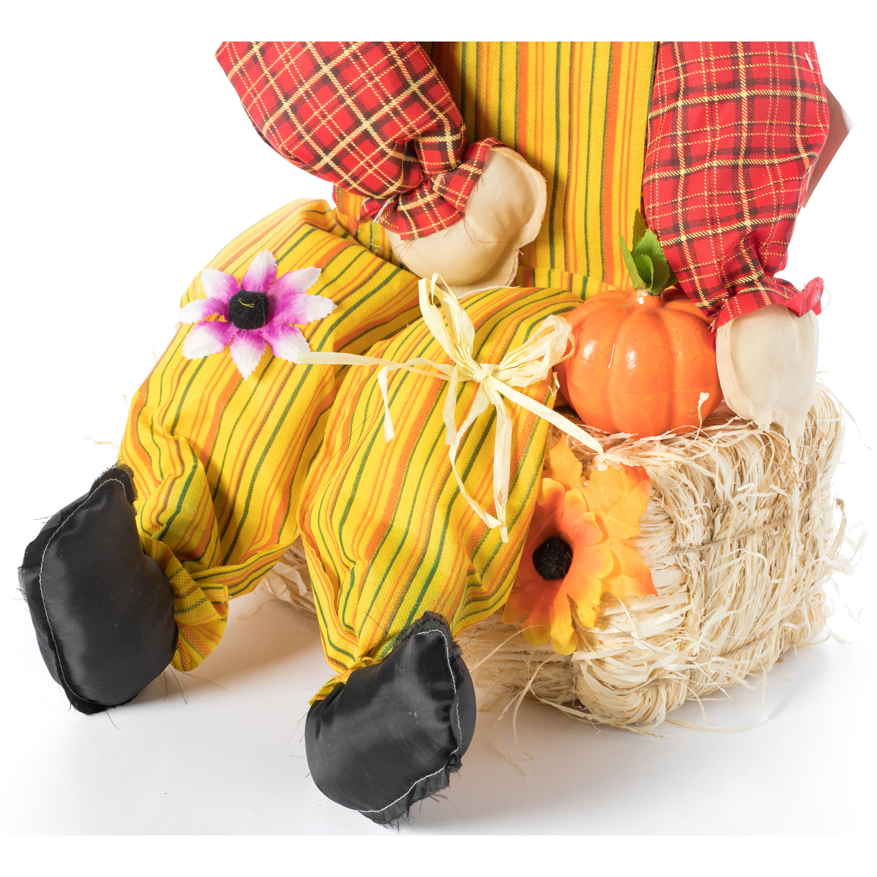 Set Of 2 Garden Scarecrows Sitting On Hay Bale