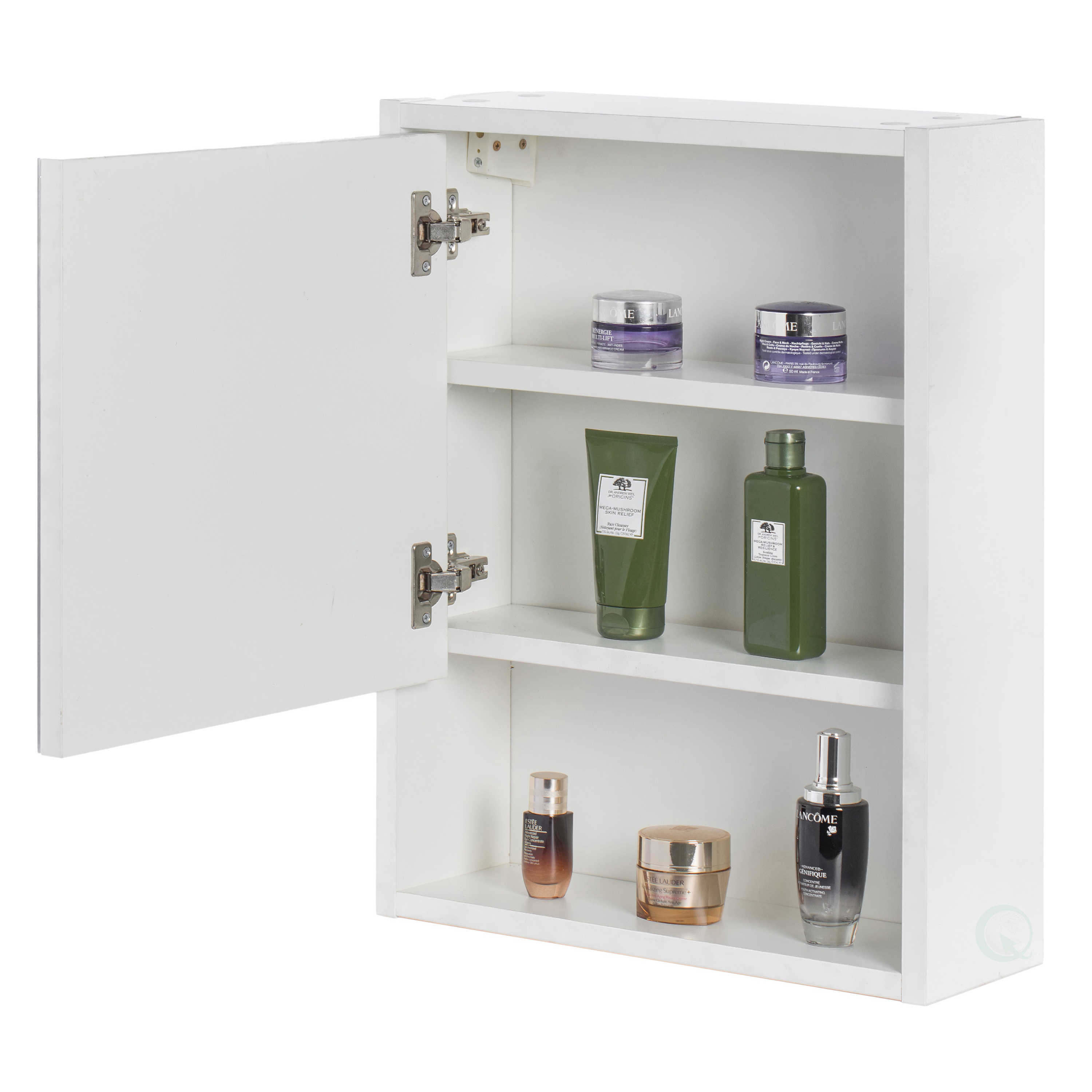 White Wall Mounted Bathroom Storage Cabinet, Mirrored Vanity Medicine Chest With 3 Shelves