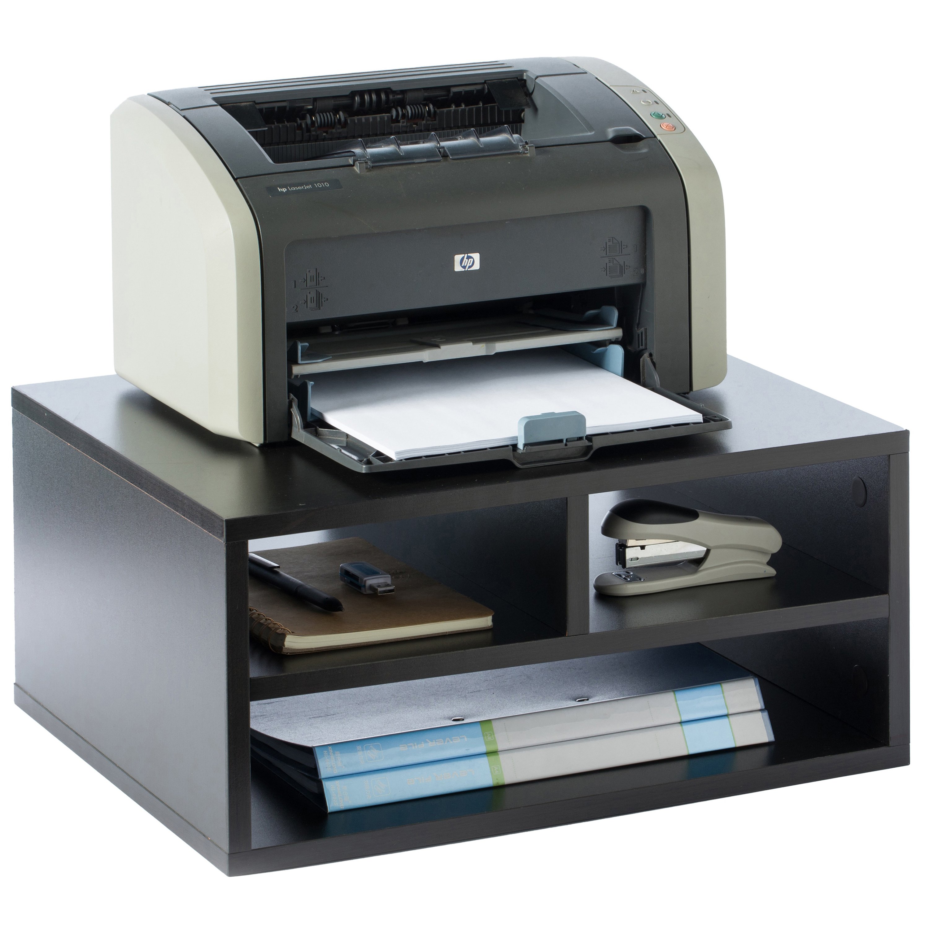 Printer Stand Shelf Wood Office Desktop Compartment Organizer - Black