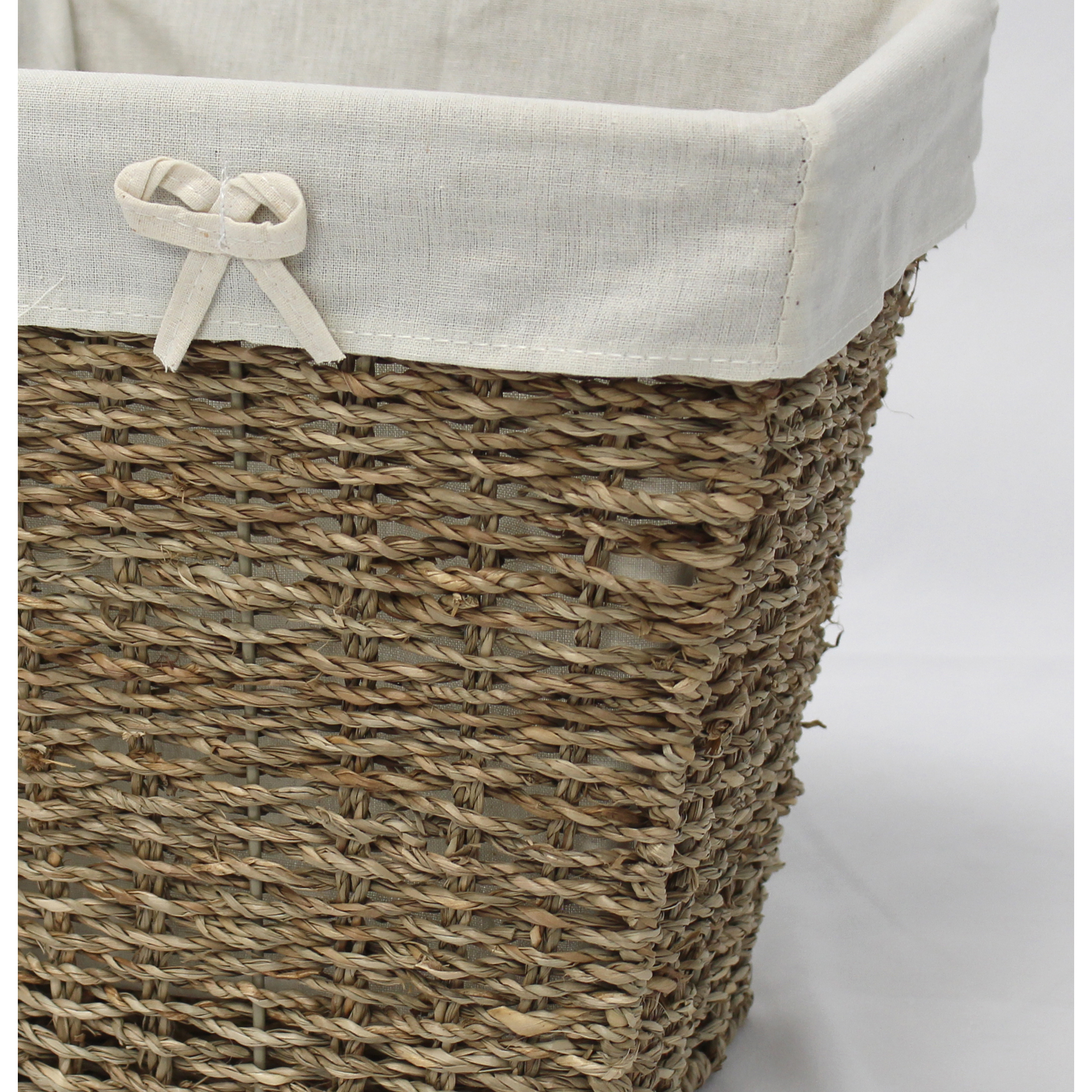 Woven Seagrass Small Waste Bin Lined With White Washable Lining