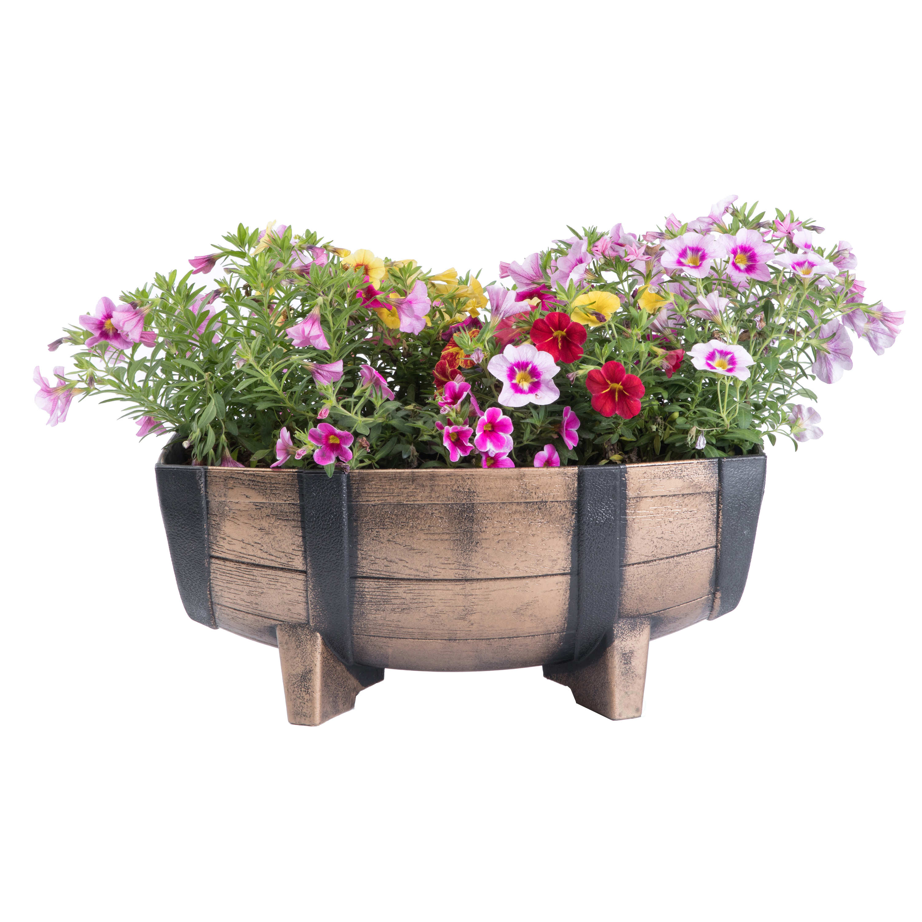 Rustic Wood- Look Plastic Half Barrel Flower Pot Garden Planter, Pack Of 2