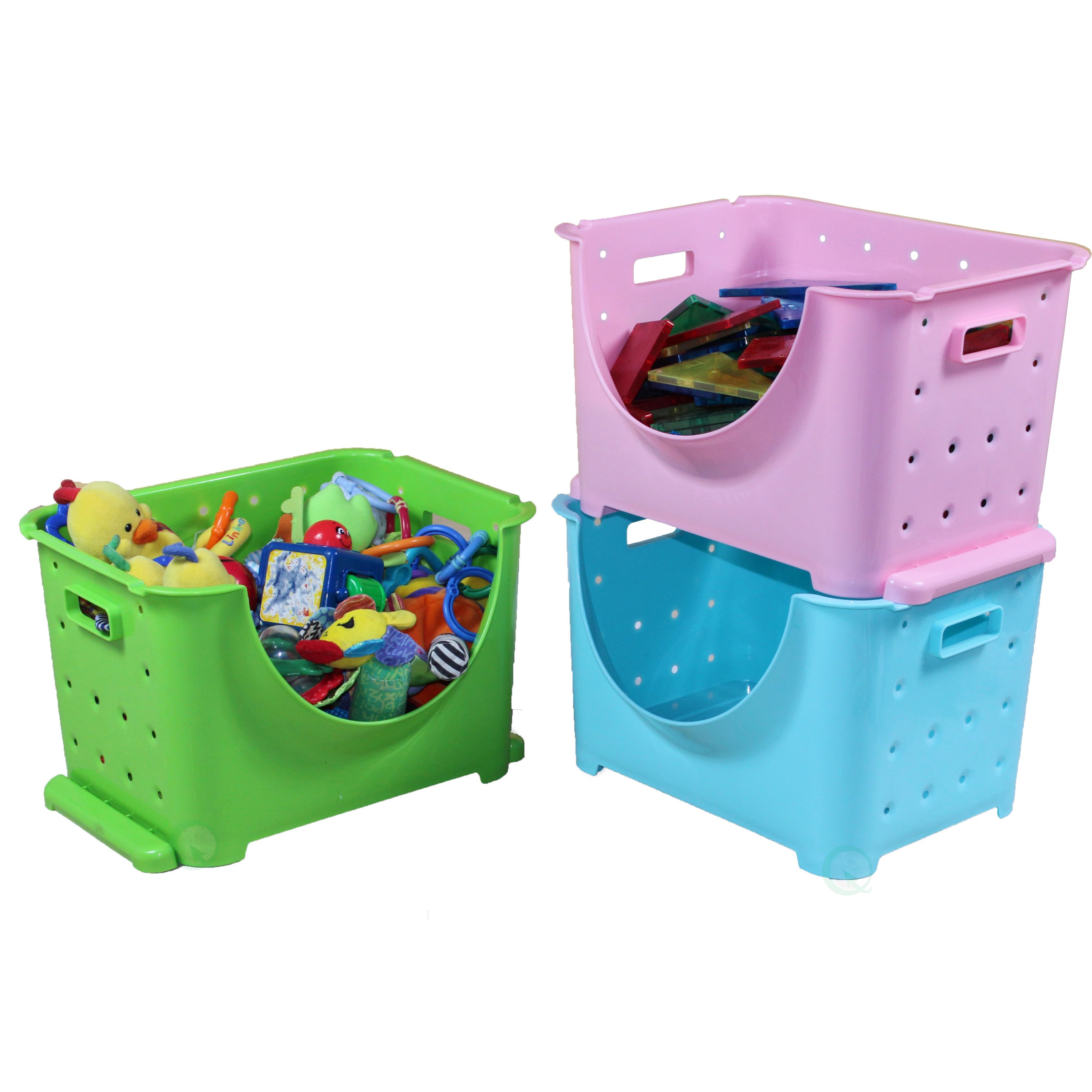 Stackable Plastic Storage Container - Set Of 3 Green