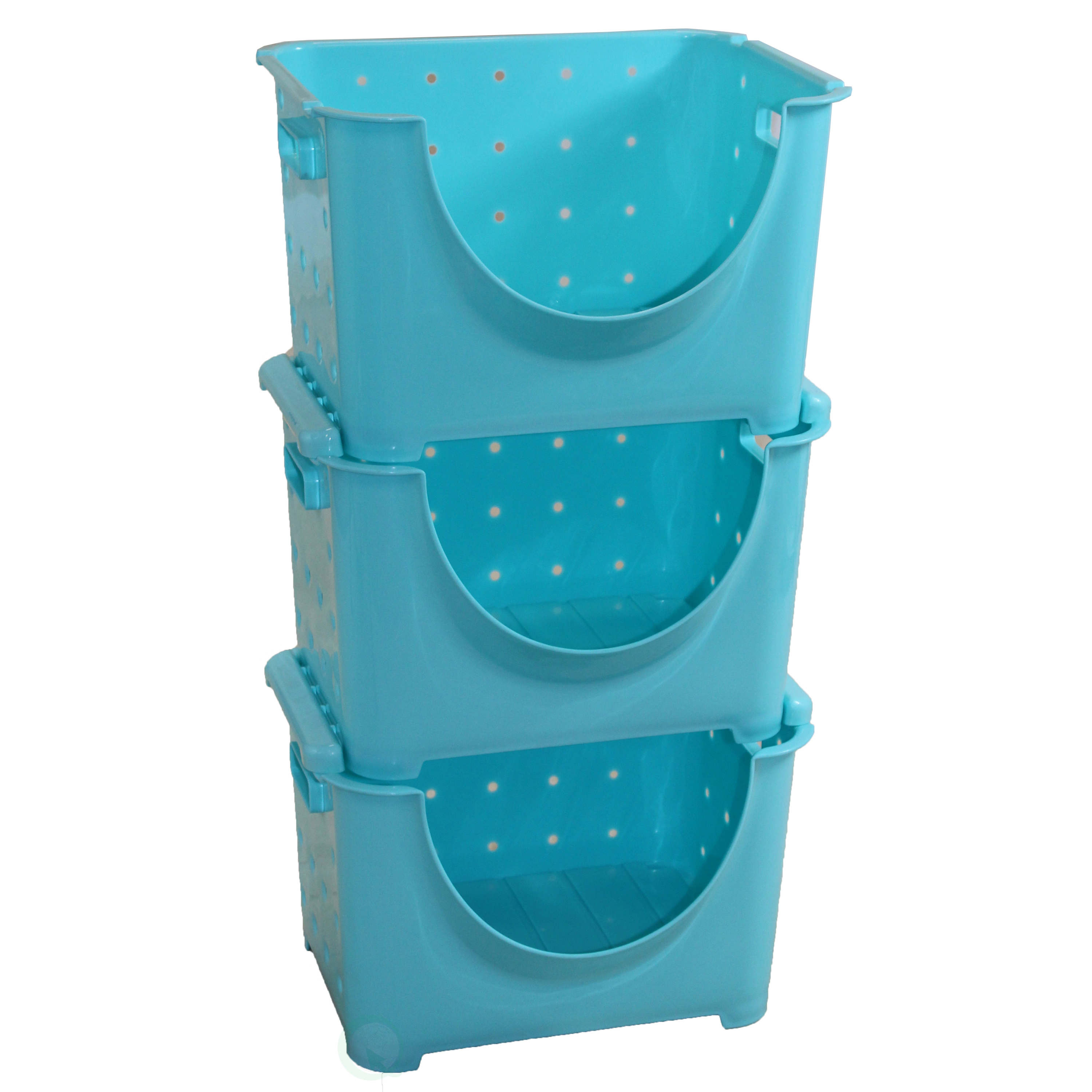 Stackable Plastic Storage Container - Set Of 3 Blue