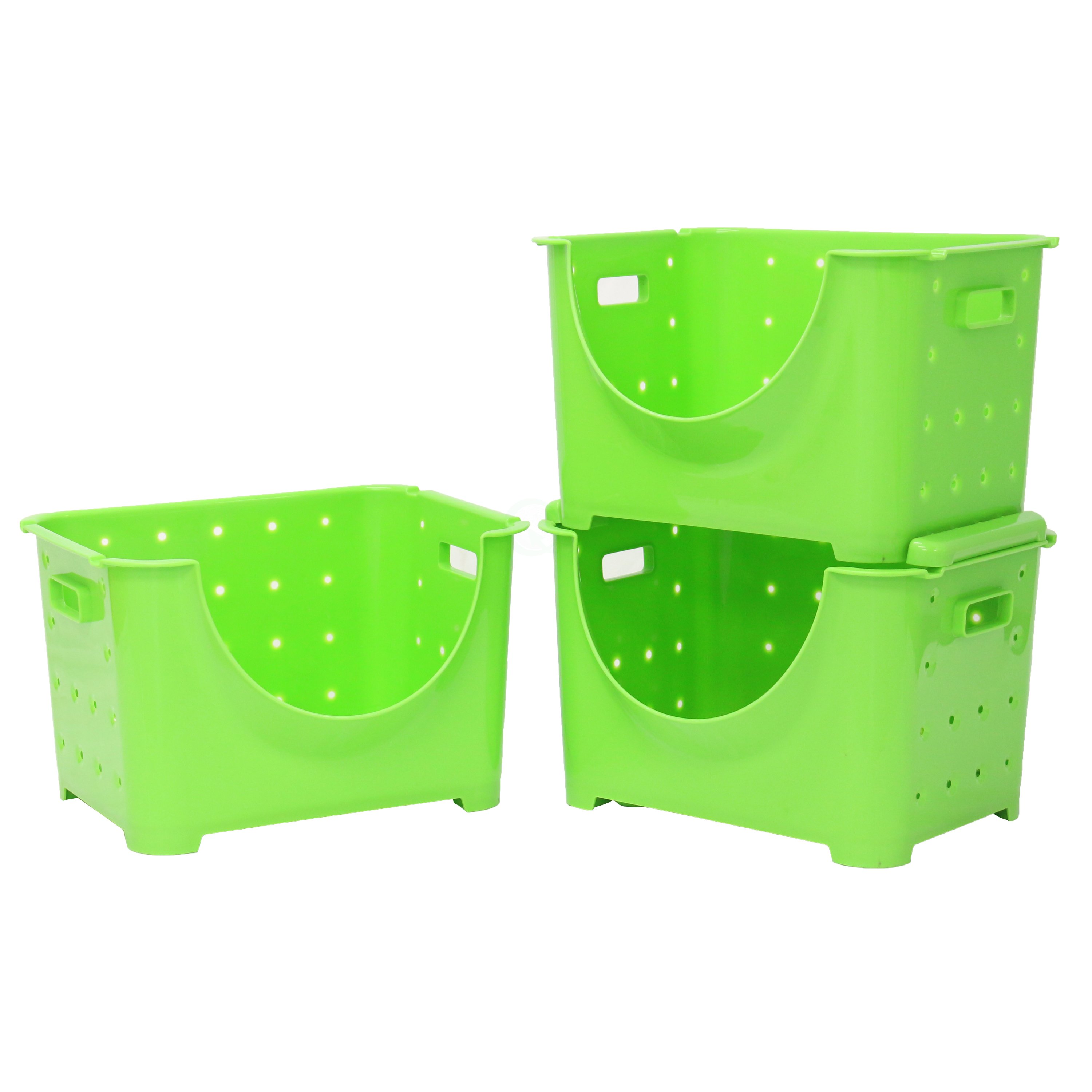Stackable Plastic Storage Container - Set Of 3 Green