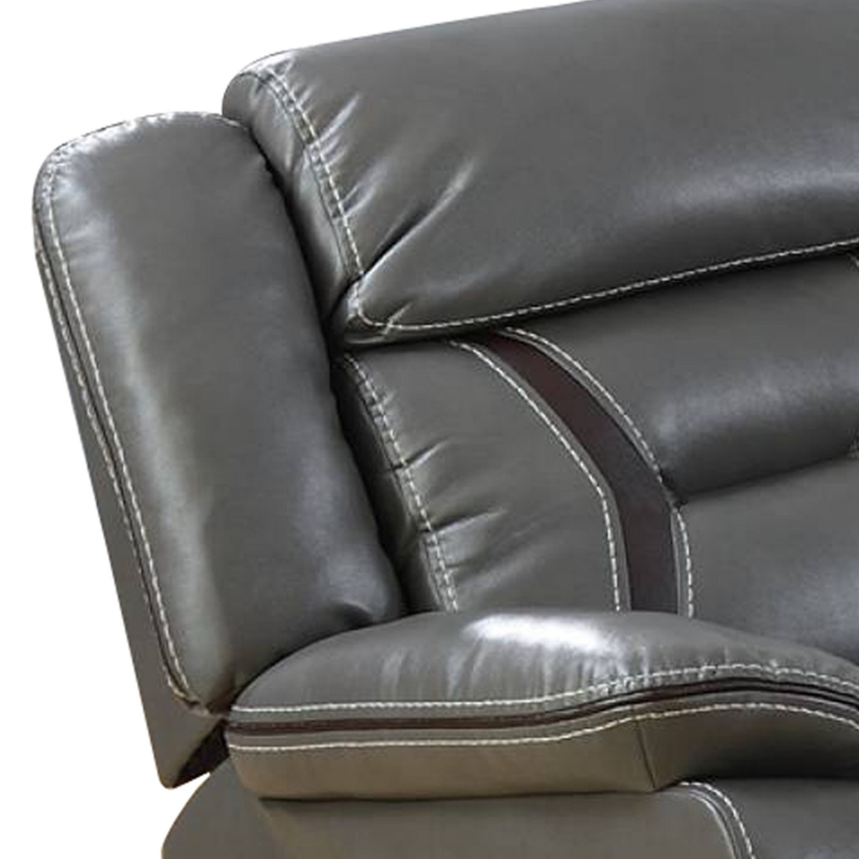 37 Inches Leatherette Glider Recliner With Pillow Arms, Gray- Saltoro Sherpi