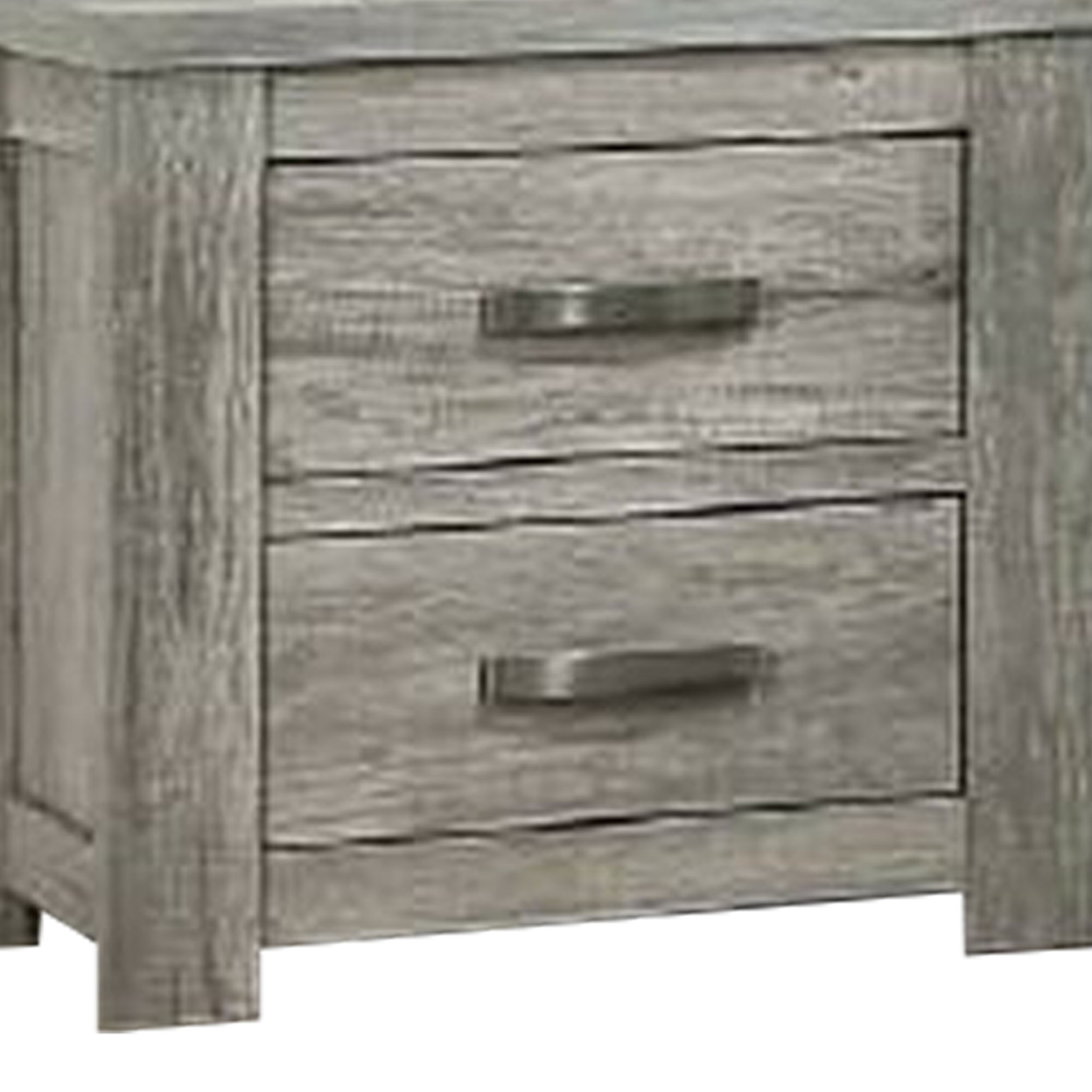 Wooden Nightstand With Two Drawers And Metal Bar Handles, Gray- Saltoro Sherpi