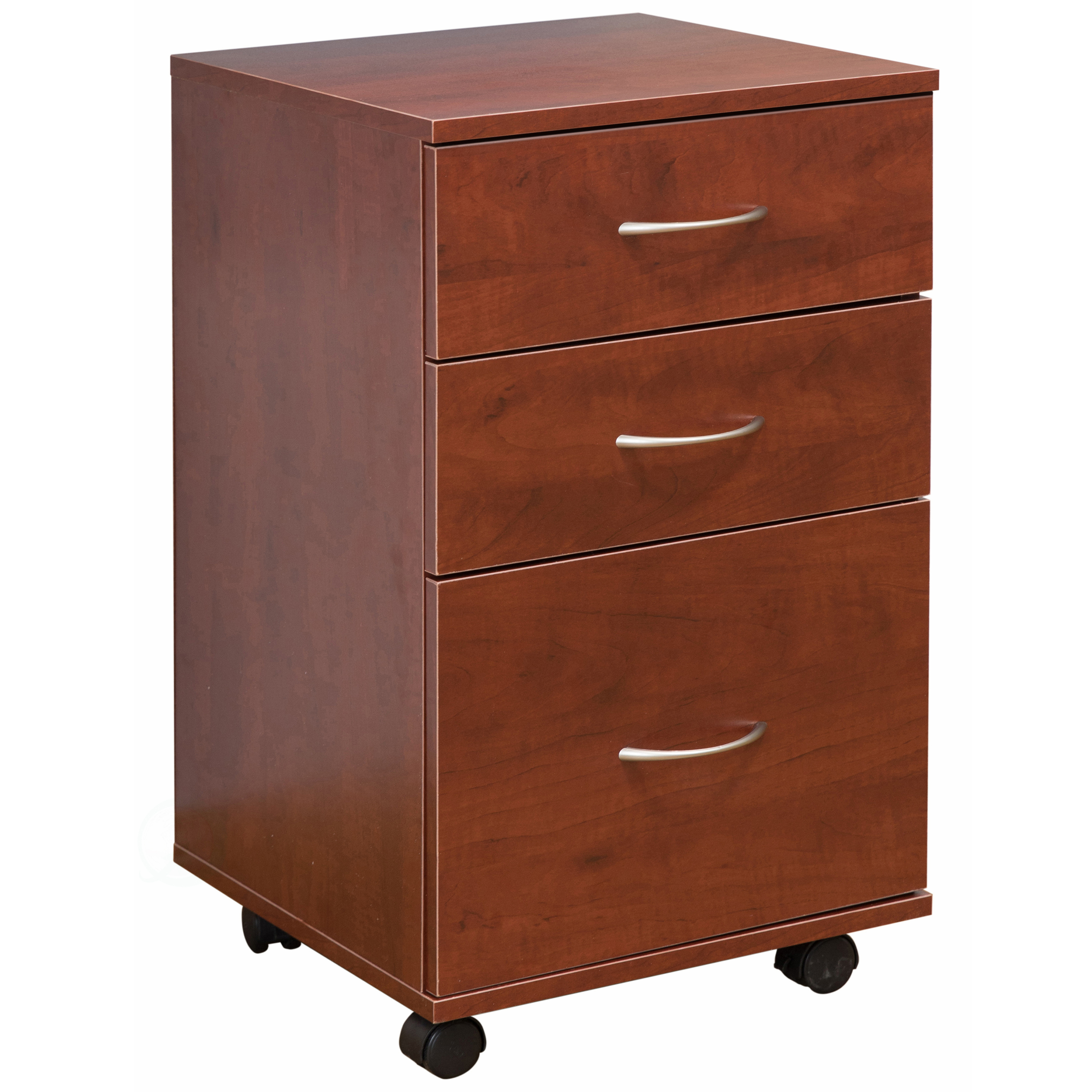Office File Cabinet 3 Drawer Chest With Rolling Casters - Cherry