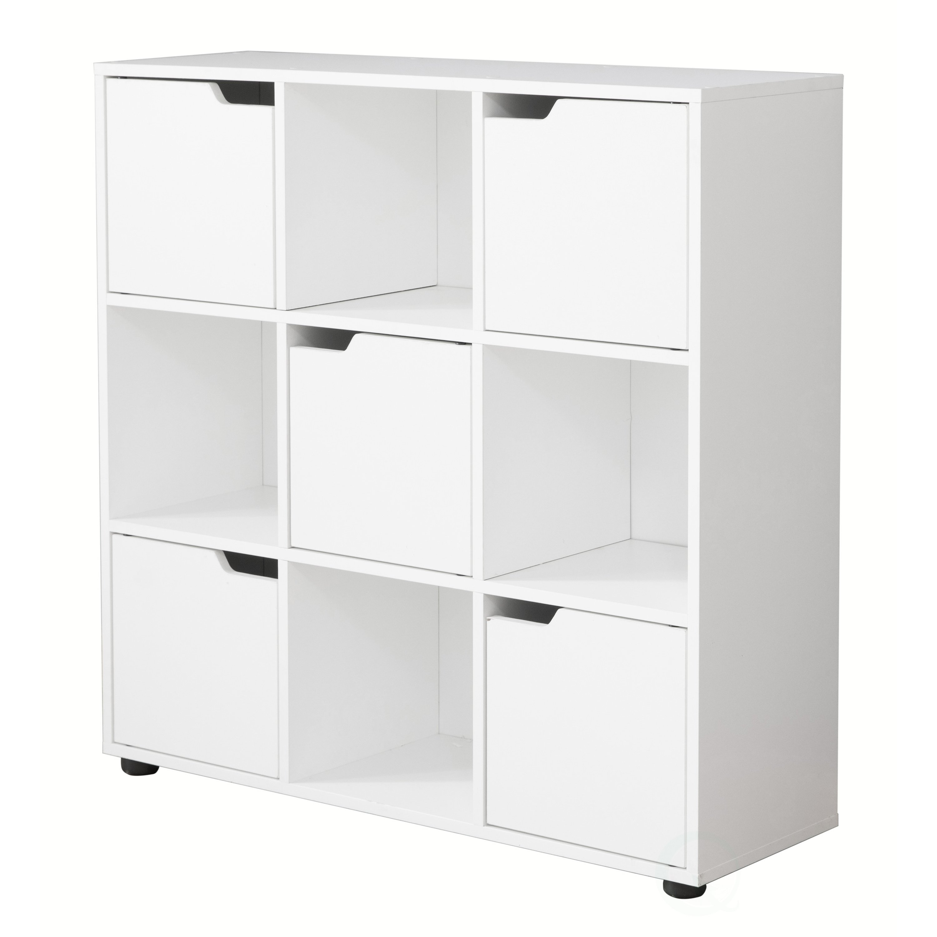 9 Cube Wooden Organizer With 5 Enclosed Doors and 4 Shelves - white