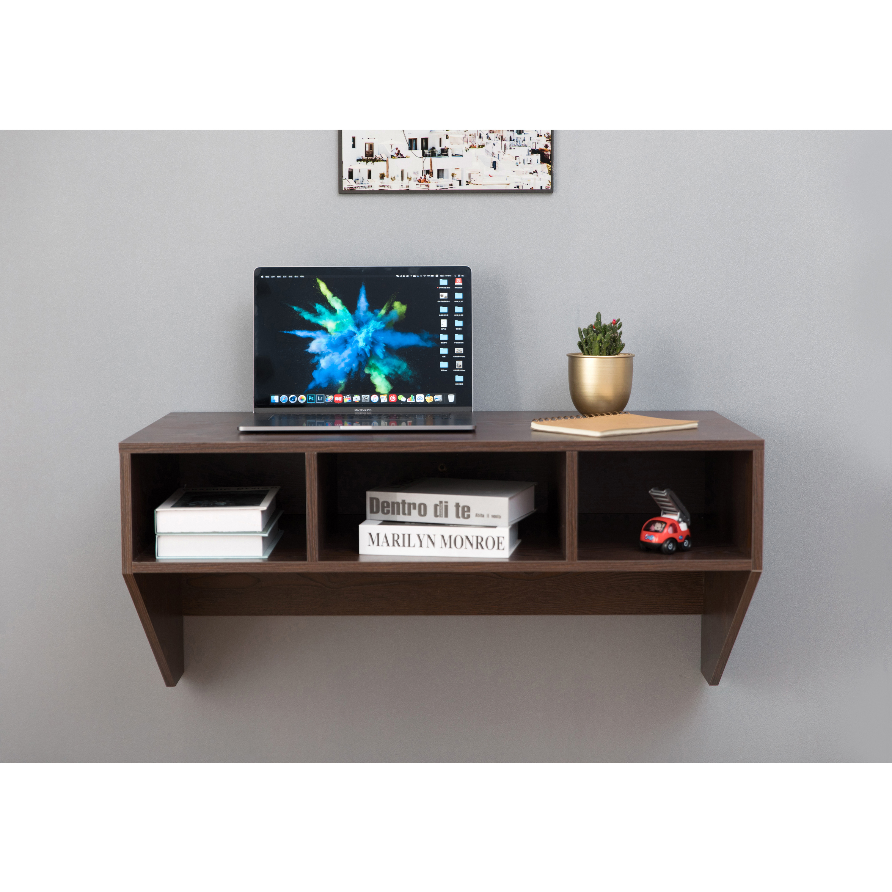 Wall Mounted Home Office Furniture Set - Brown Table