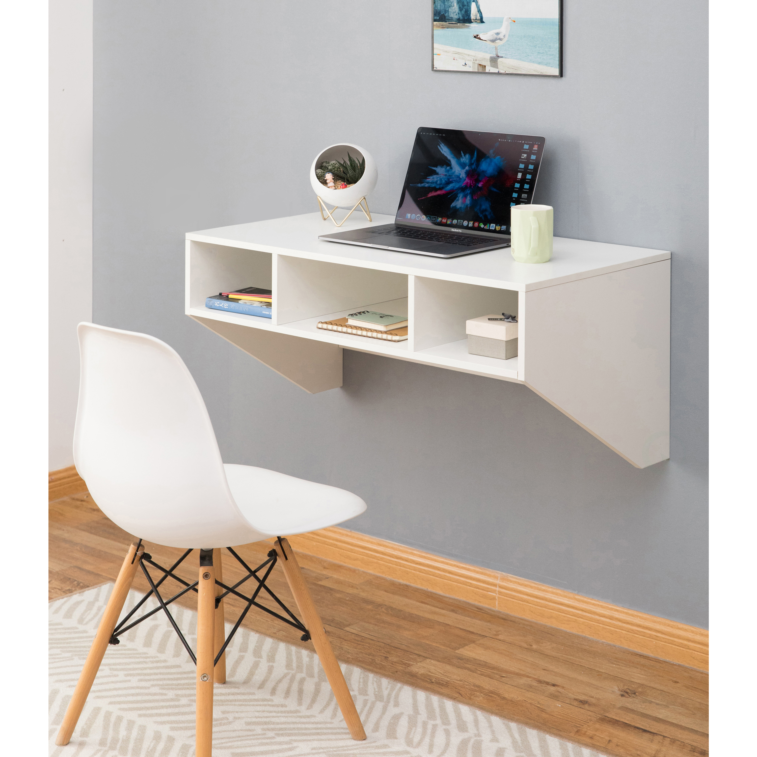 Wall Mounted Home Office Furniture Set - White Table
