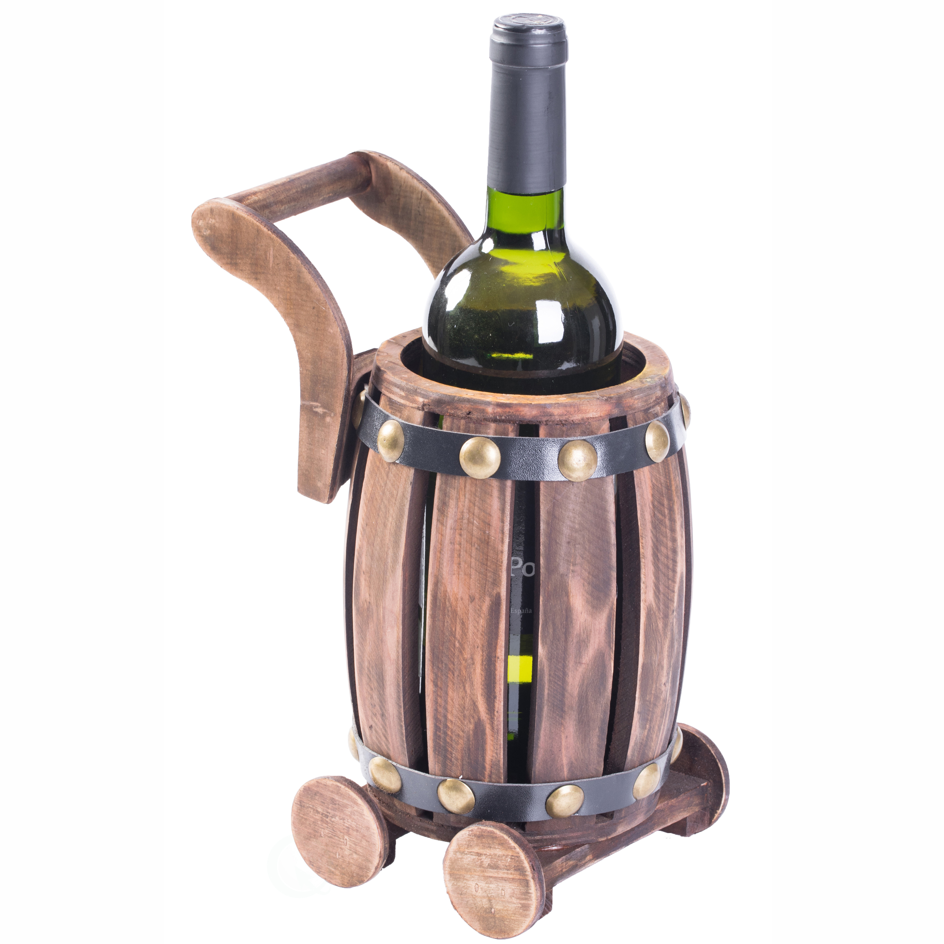 Wooden Barrel Cart Vintage Decorative Shaped Single Bottle Wine Holder