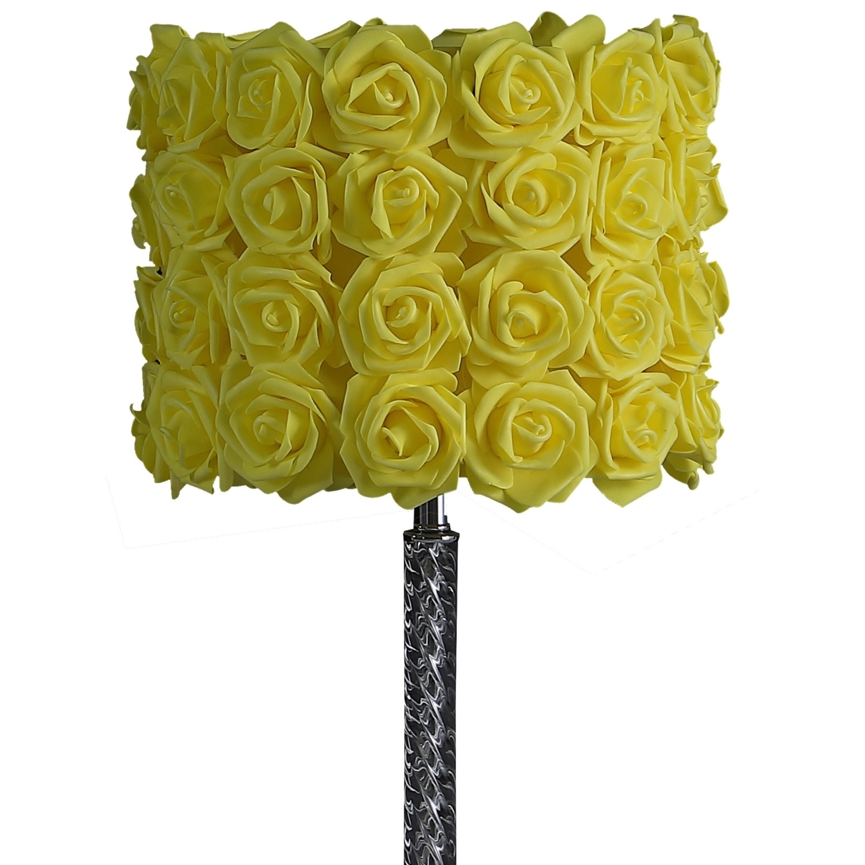 Bloom Roses Drum Shade Table Lamp With Twisted Acrylic Base, Yellow- Saltoro Sherpi