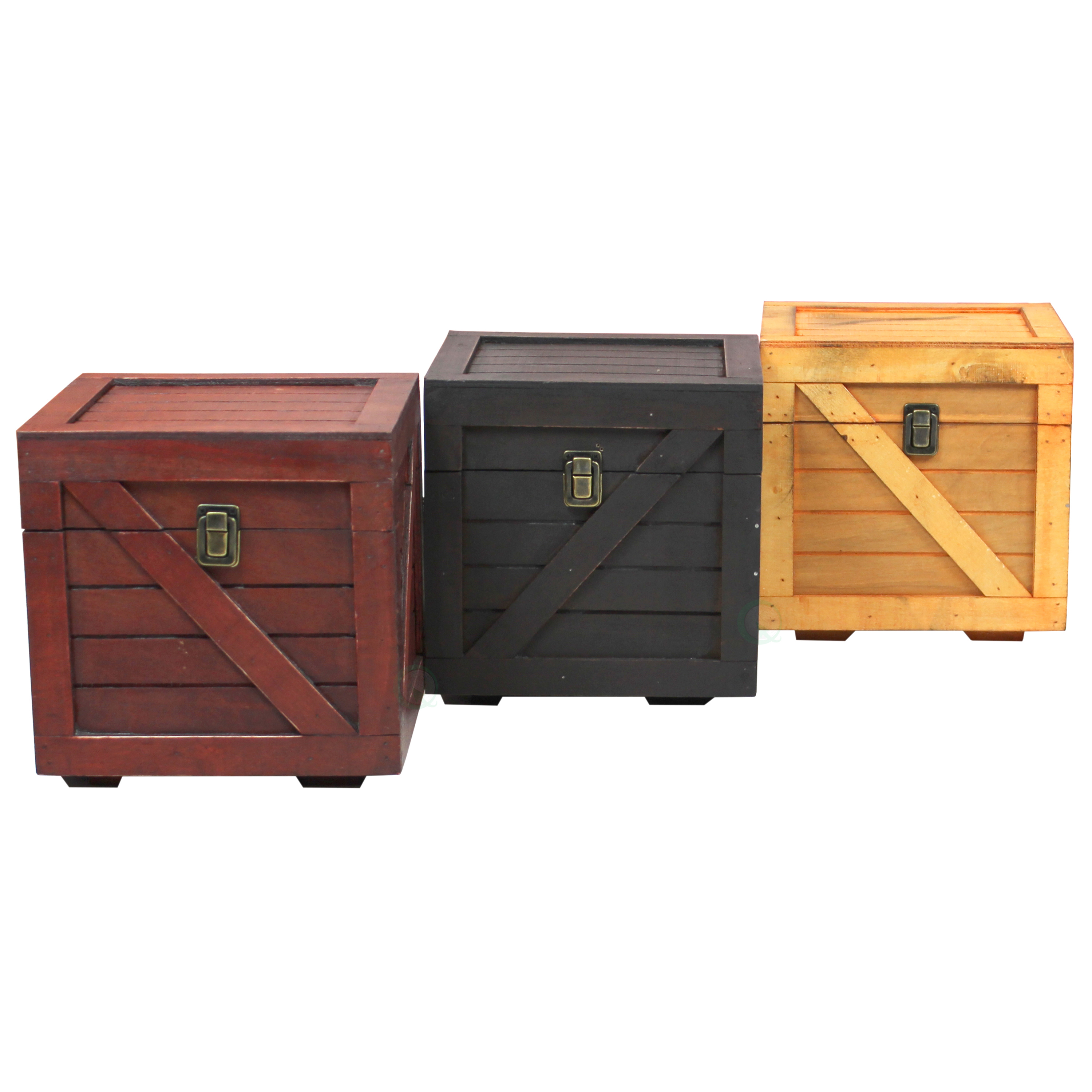 Wooden Stackable Lidded Crate - Light Brown