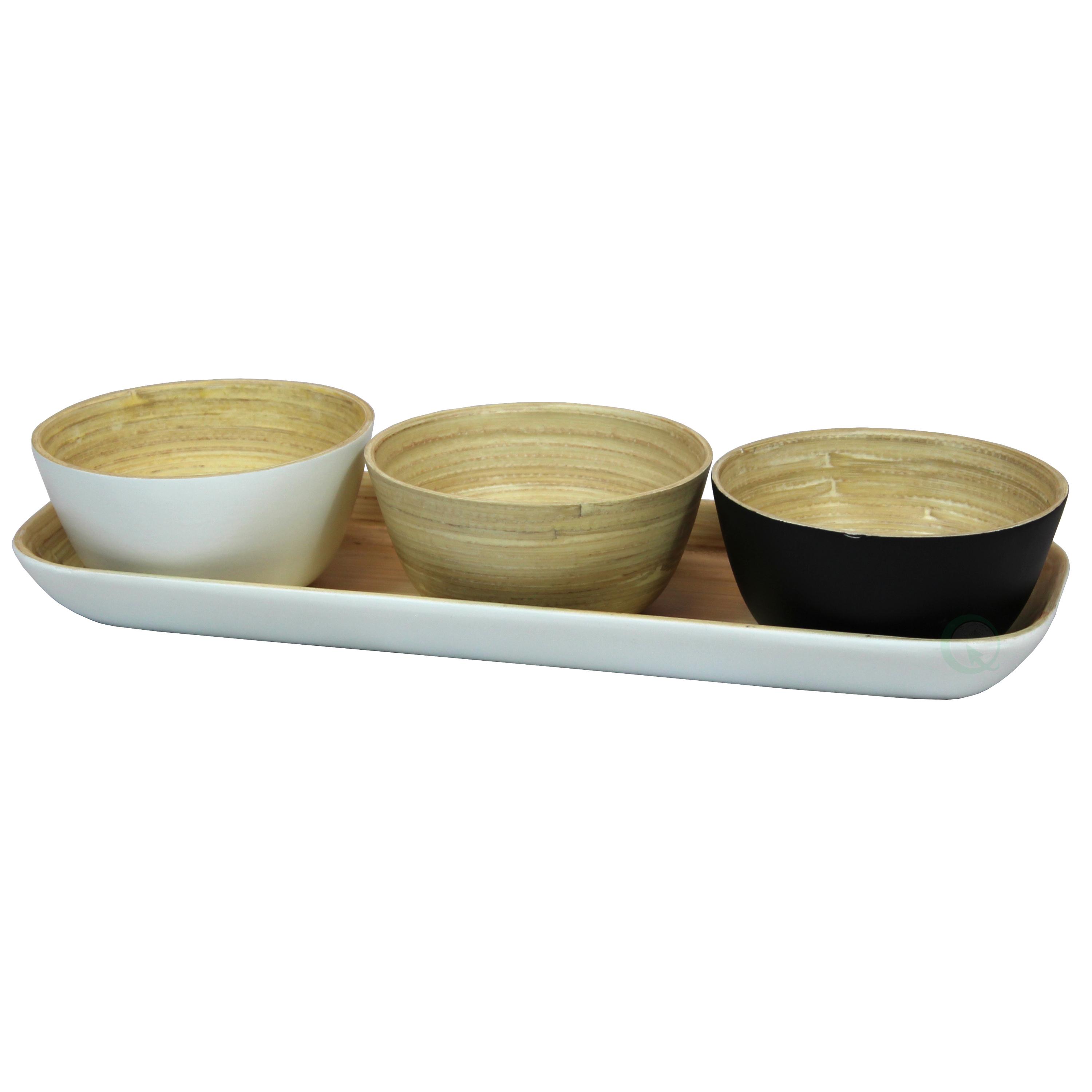 White Bamboo Tray With Three Tricolor Bowls