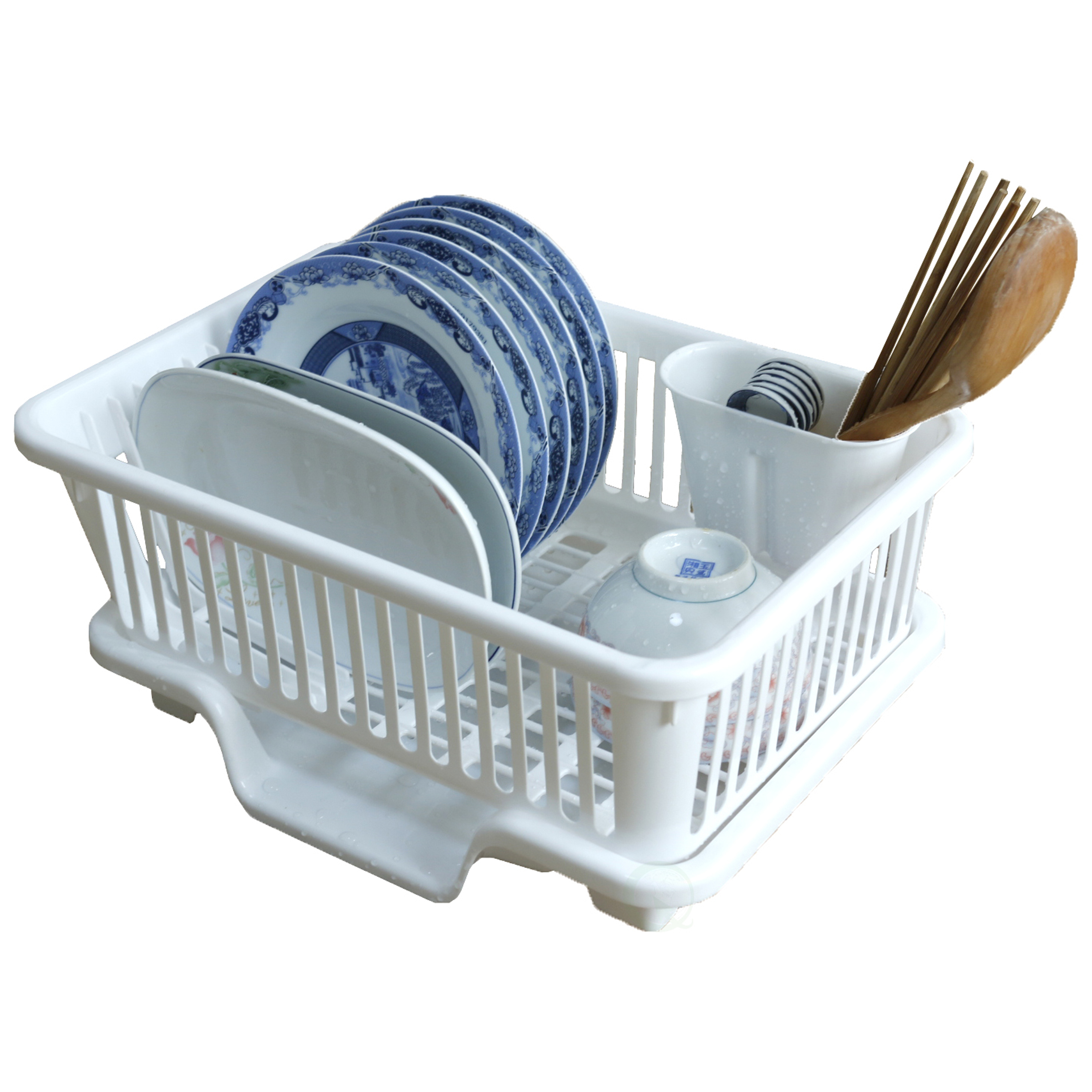 Plastic Dish Rack With Drain Board And Utensil Cup