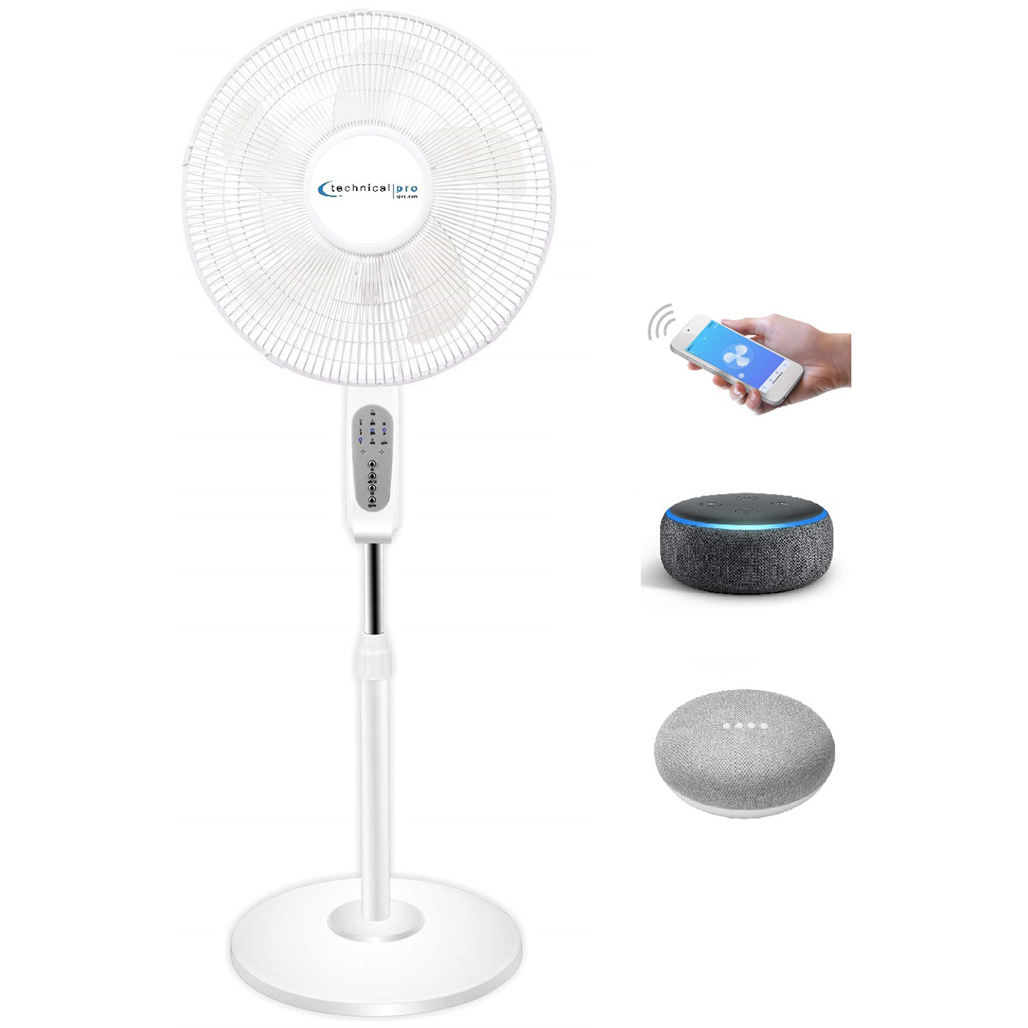 Technical Pro WIFI Enabled 16 Standing Fan With Oscillating Feature, Compatibe With Amazon Alexa/Google Home Voice Control