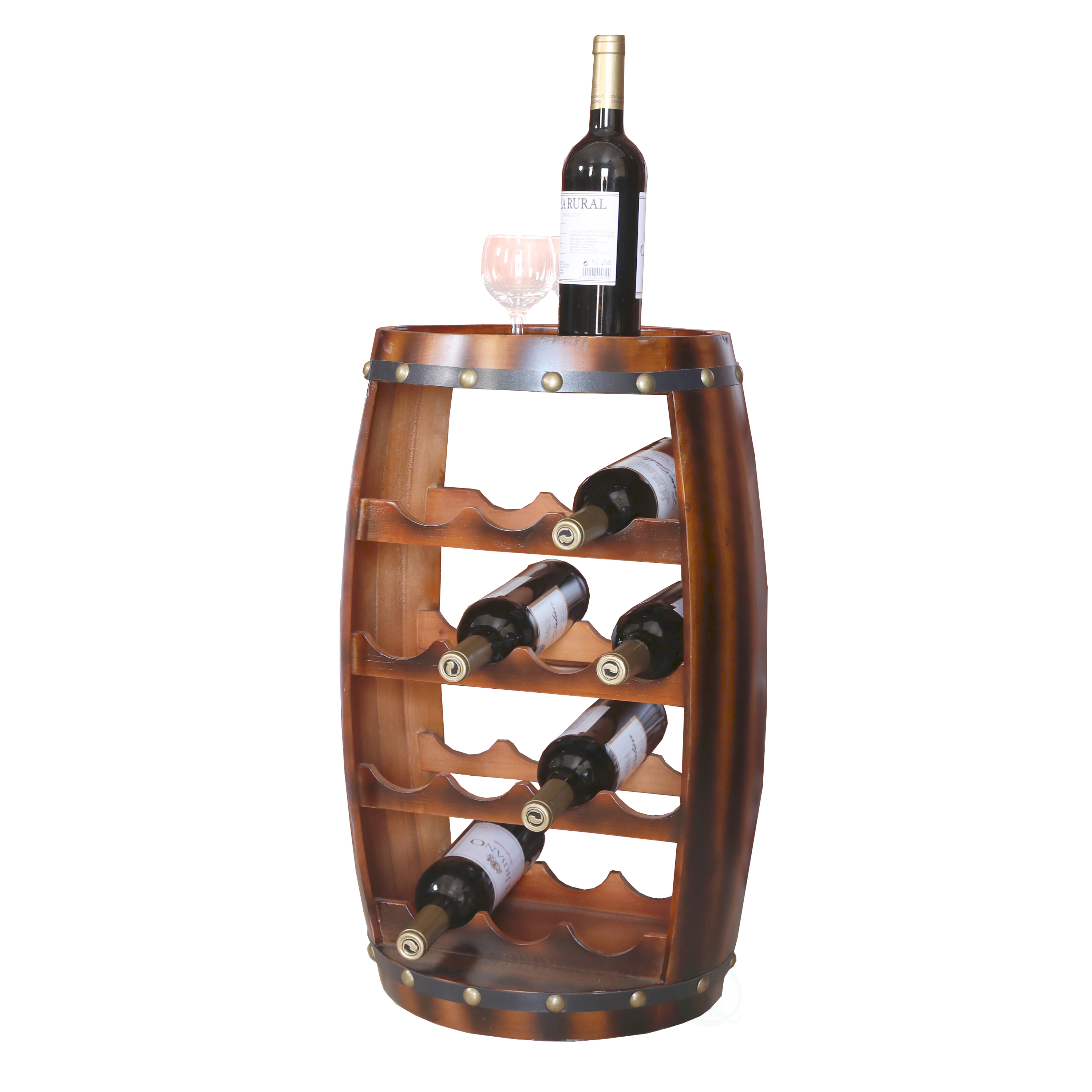 Wooden Barrel Shaped 14 Bottle Wine Rack
