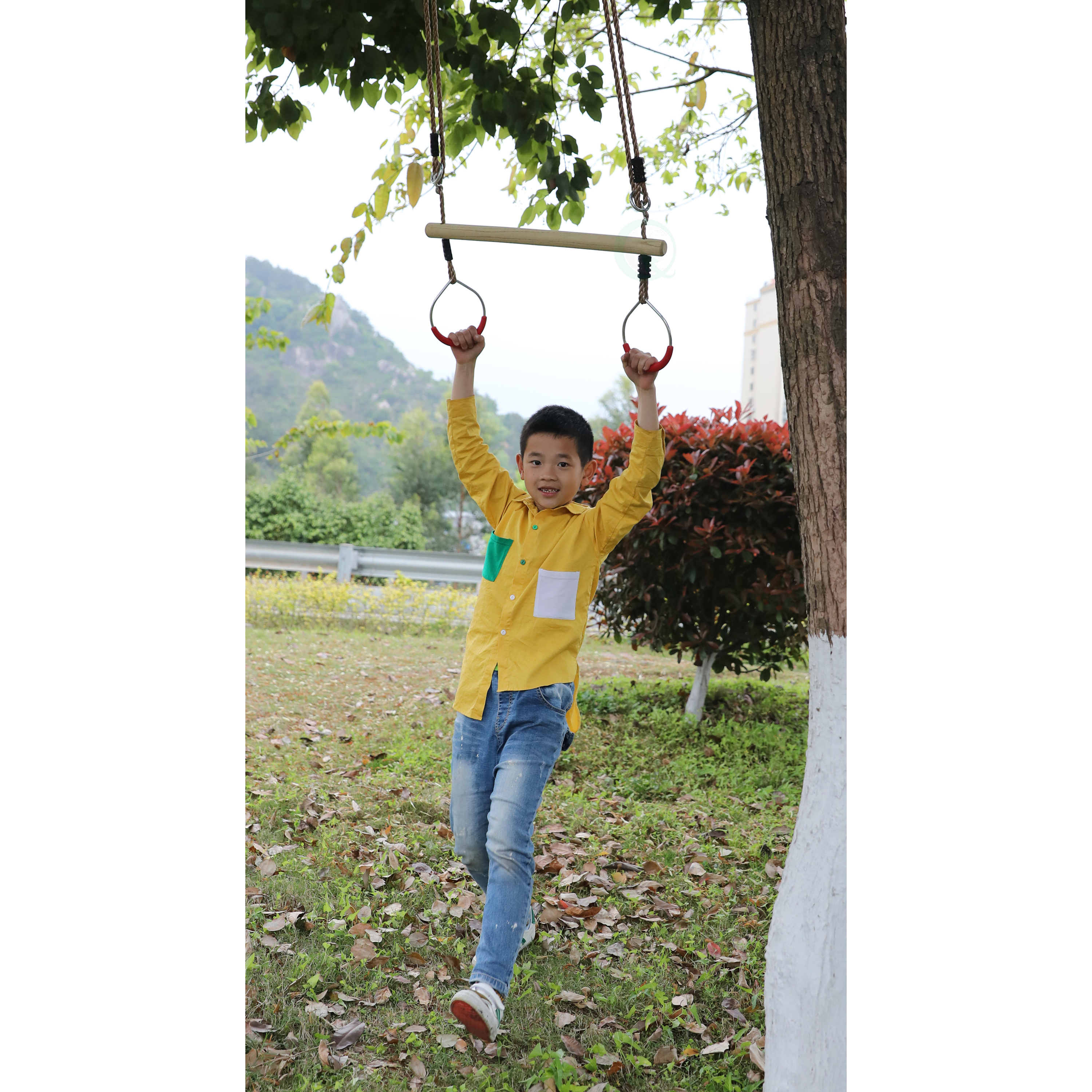 Kids Trapeze Swing Bar With Rings With Hanging Ropes