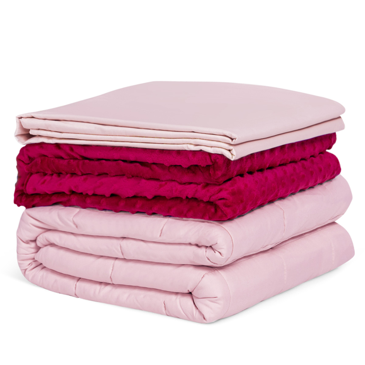 25lbs Heavy Weighted Blanket 3 Piece Set W/Hot & Cold Duvet Covers 60''x80'' Pink