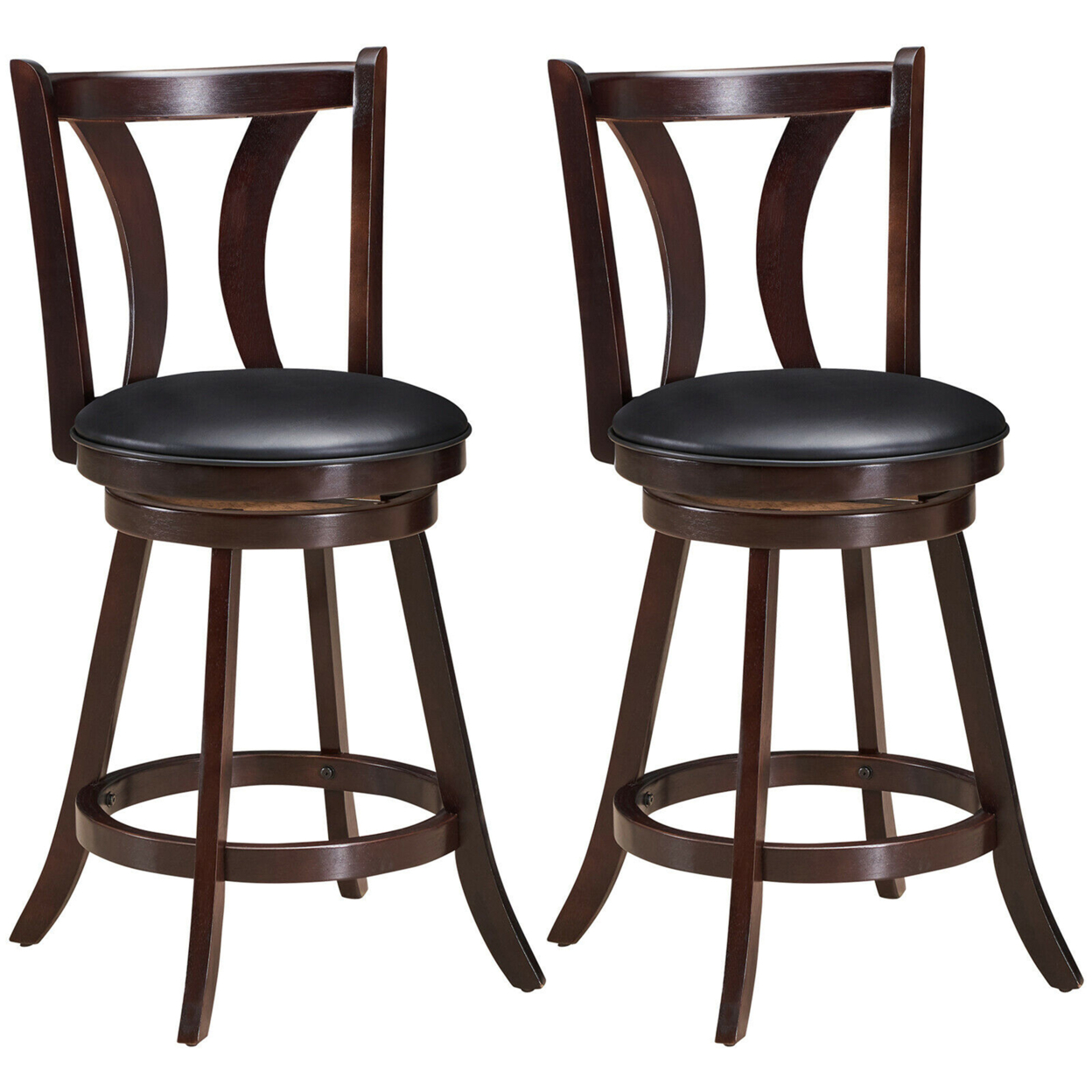 Set Of 2 Swivel Bar Stool 24'' Counter Height Leather Padded Dining Kitchen Chair