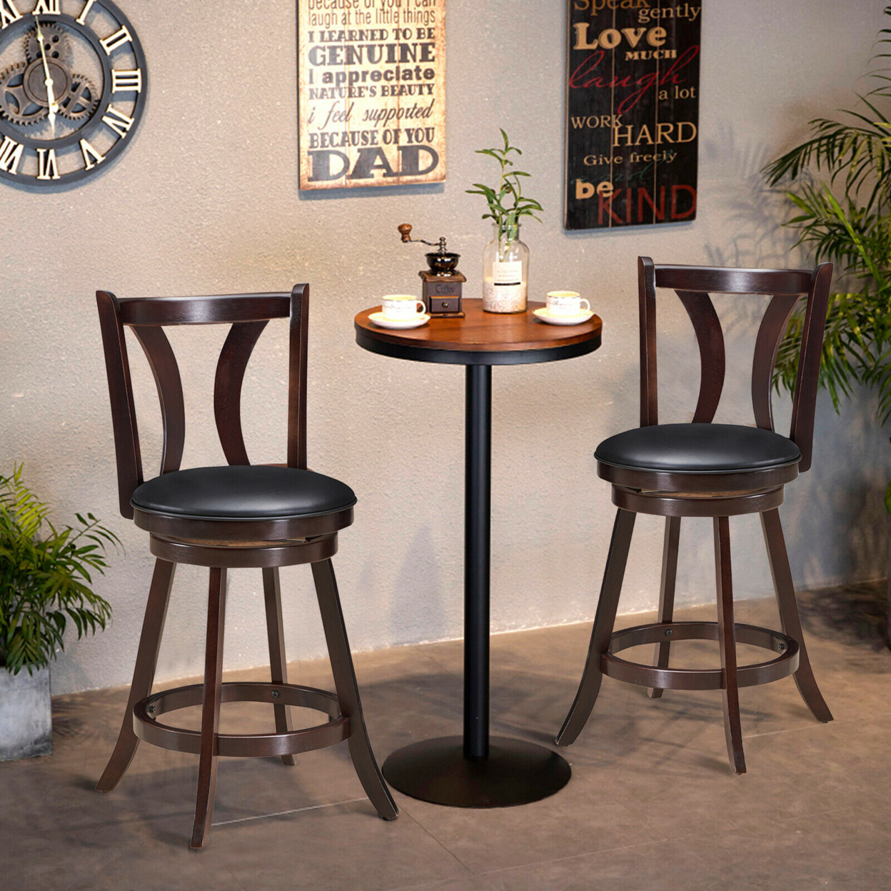 Set Of 2 Swivel Bar Stool 24'' Counter Height Leather Padded Dining Kitchen Chair