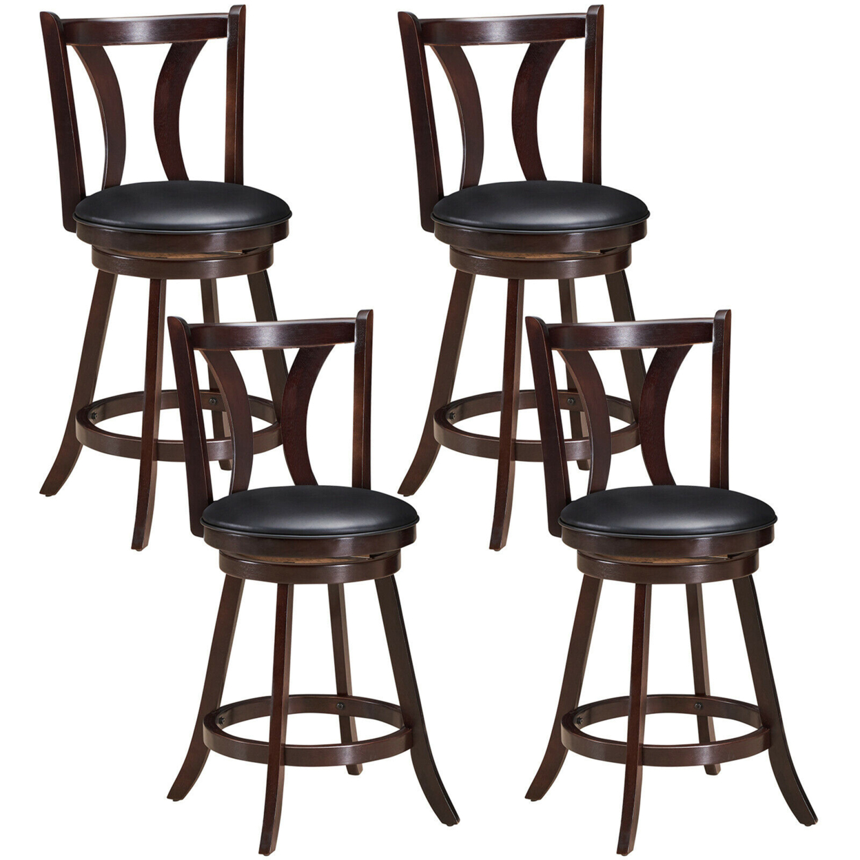 Set Of 4 Swivel Bar Stool 24'' Counter Height Leather Padded Dining Kitchen Chair