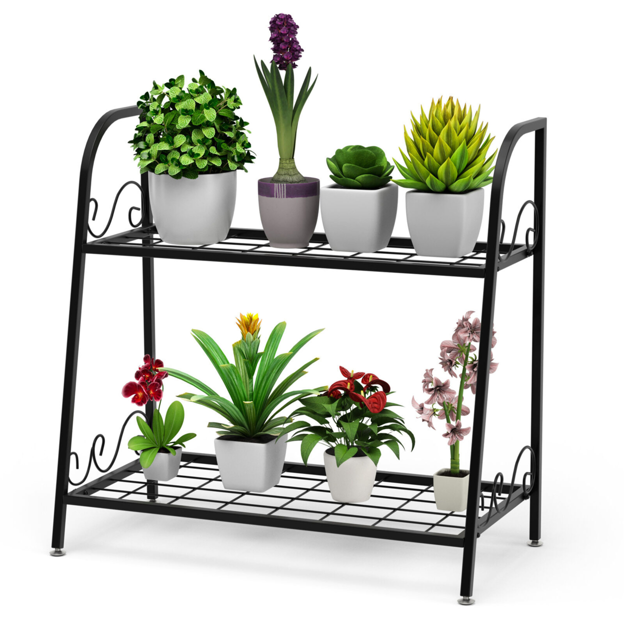 2-tier Metal Plant Stand Shelf Flower Pot Holder Display Rack Shoe Organizer