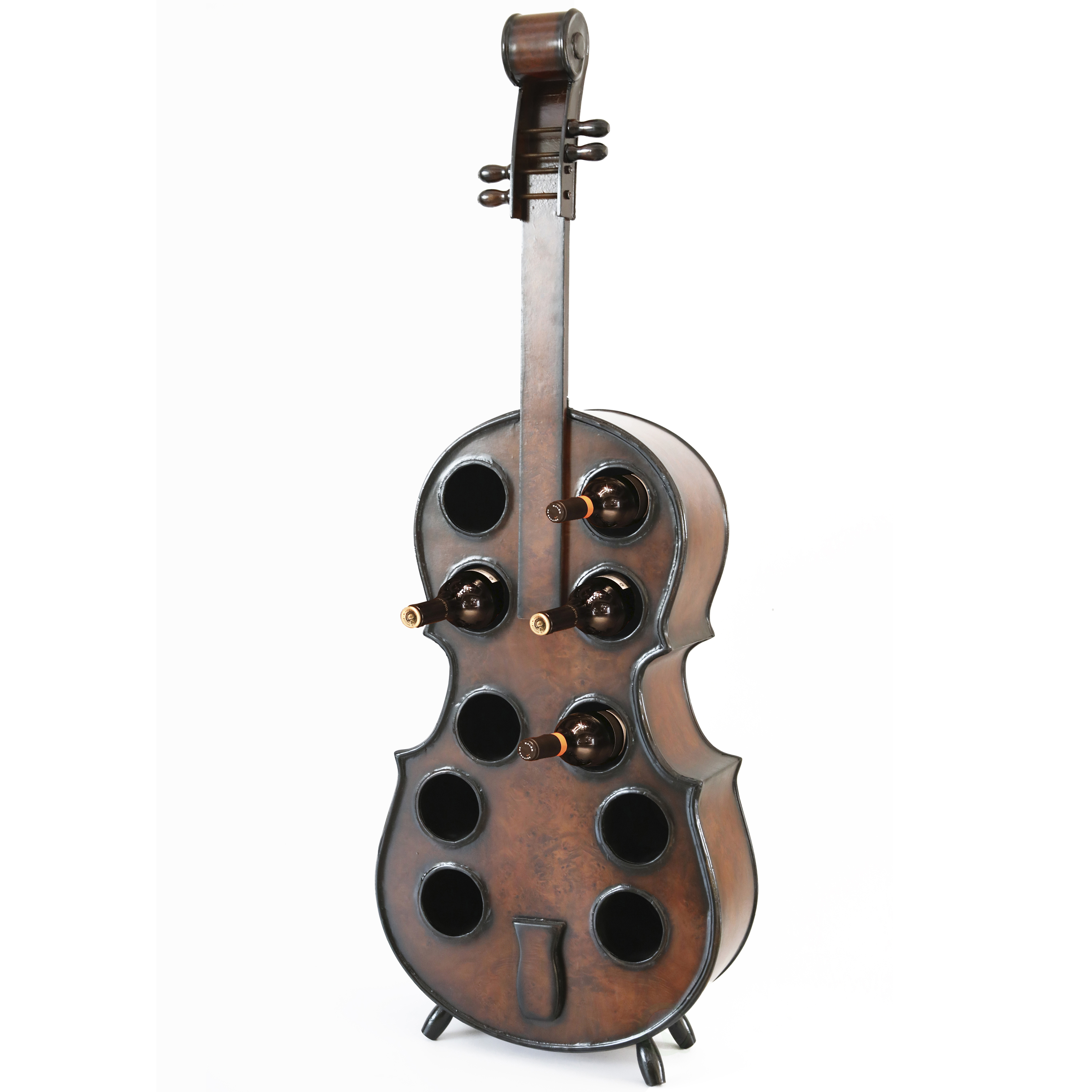 Decorative 10 Bottle Wooden Cello Shaped Wine Rack 36 Inch Floor Violin