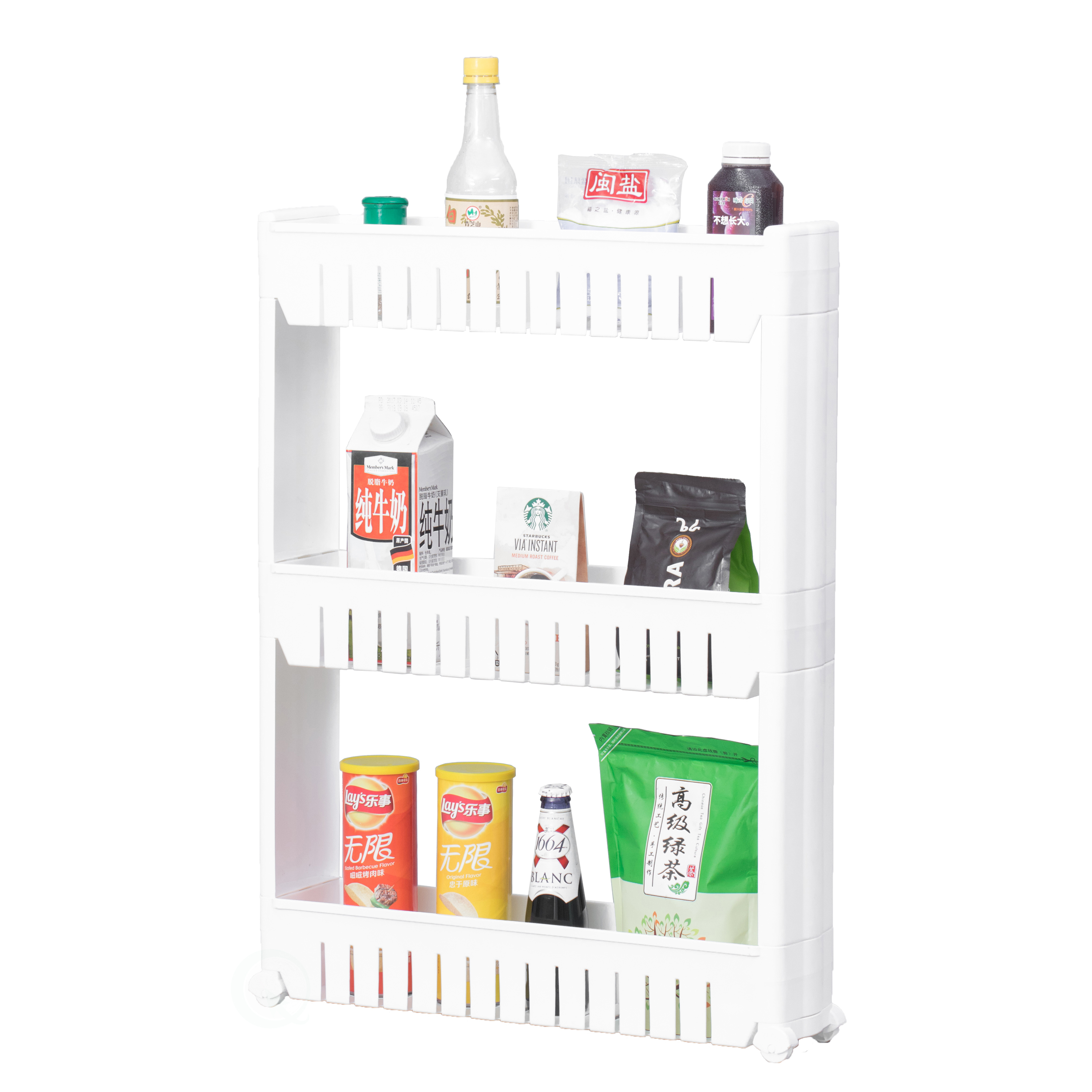 Plastic Storage Cabinet Organizer 3 Shelf Cart Rack Tower With Wheels