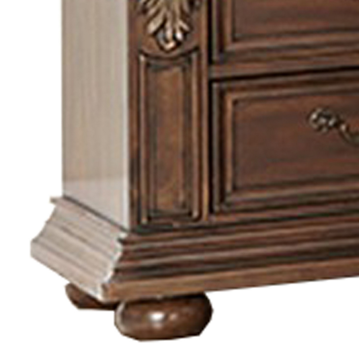 3 Drawer Wooden Nightstand With Molded And Carved Details, Brown- Saltoro Sherpi