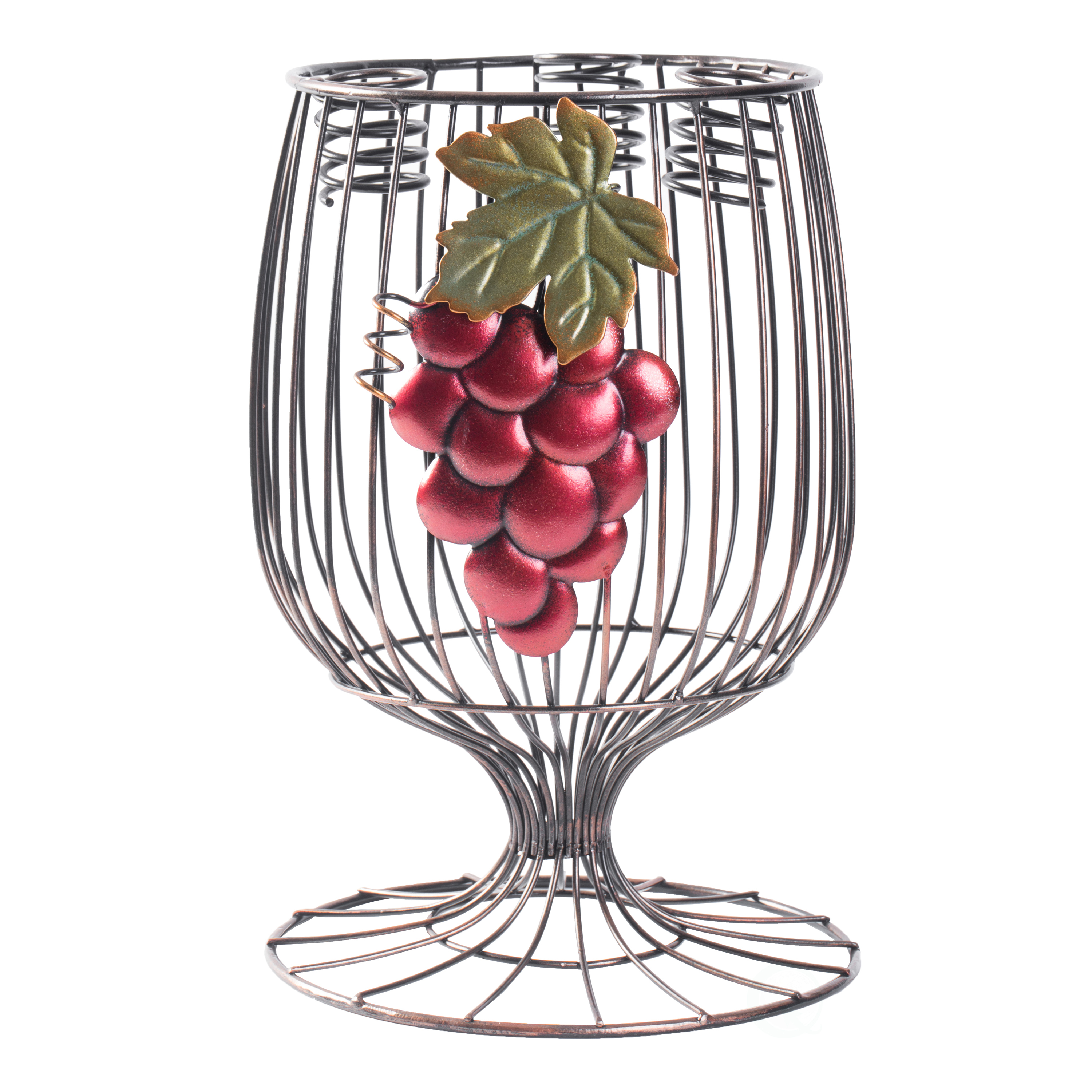 Vintage Decorative Metal Wire Goblet Shaped Freestanding Wine Bottle And Cork Holder
