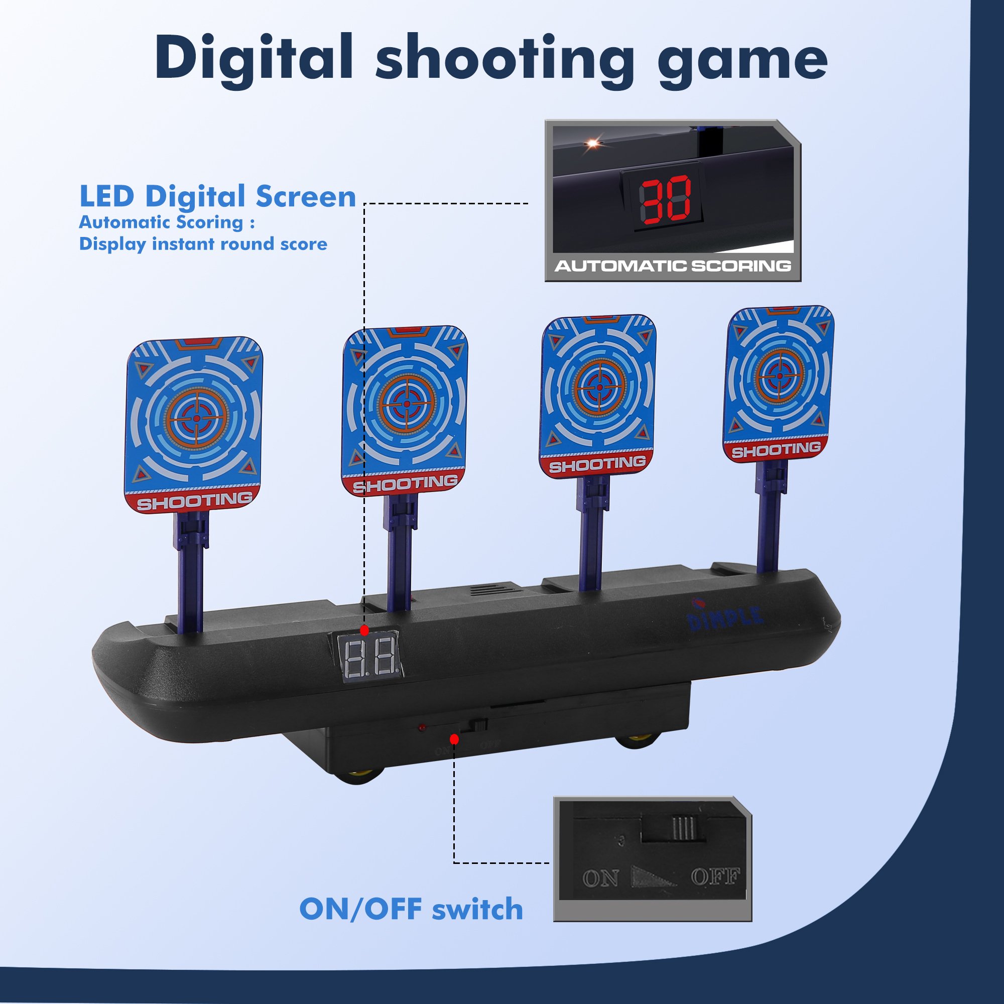 Dimple Electronic Shooting Target For Kids - Moving Digital Target Practice Game For Boys And Girls - Elite Toys Set For Children W/ Guns,