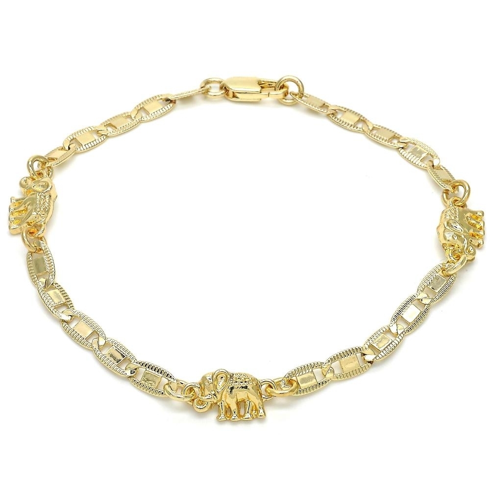 18k Gold Filled High Polish Finsh Triple Elephant Bracelet 8''
