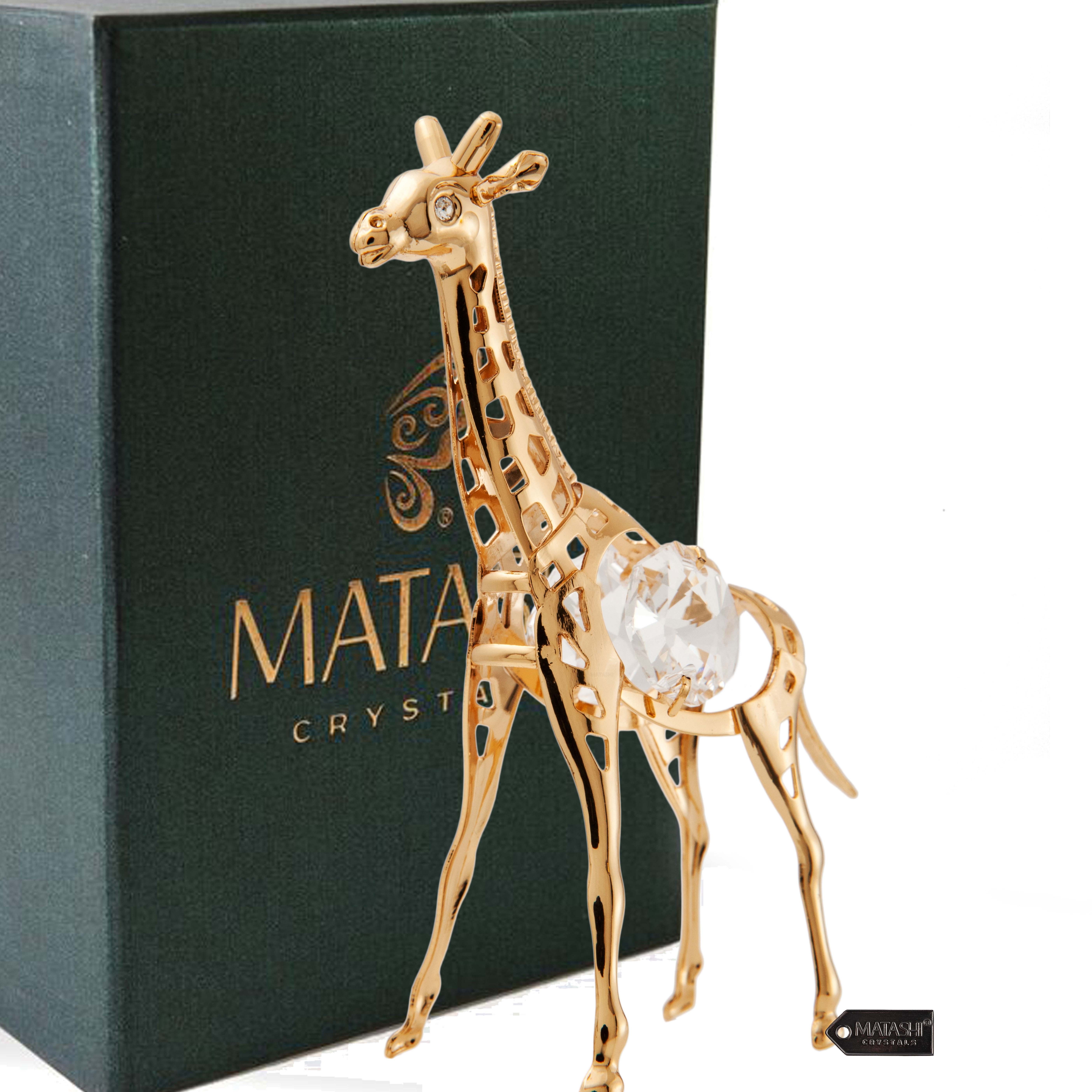 Matashi 24K Gold Plated Crystal Studded Gold Giraffe Ornament Tabletop Home Decor Showpiece Gift For Christmas Birthday Valentine's Day