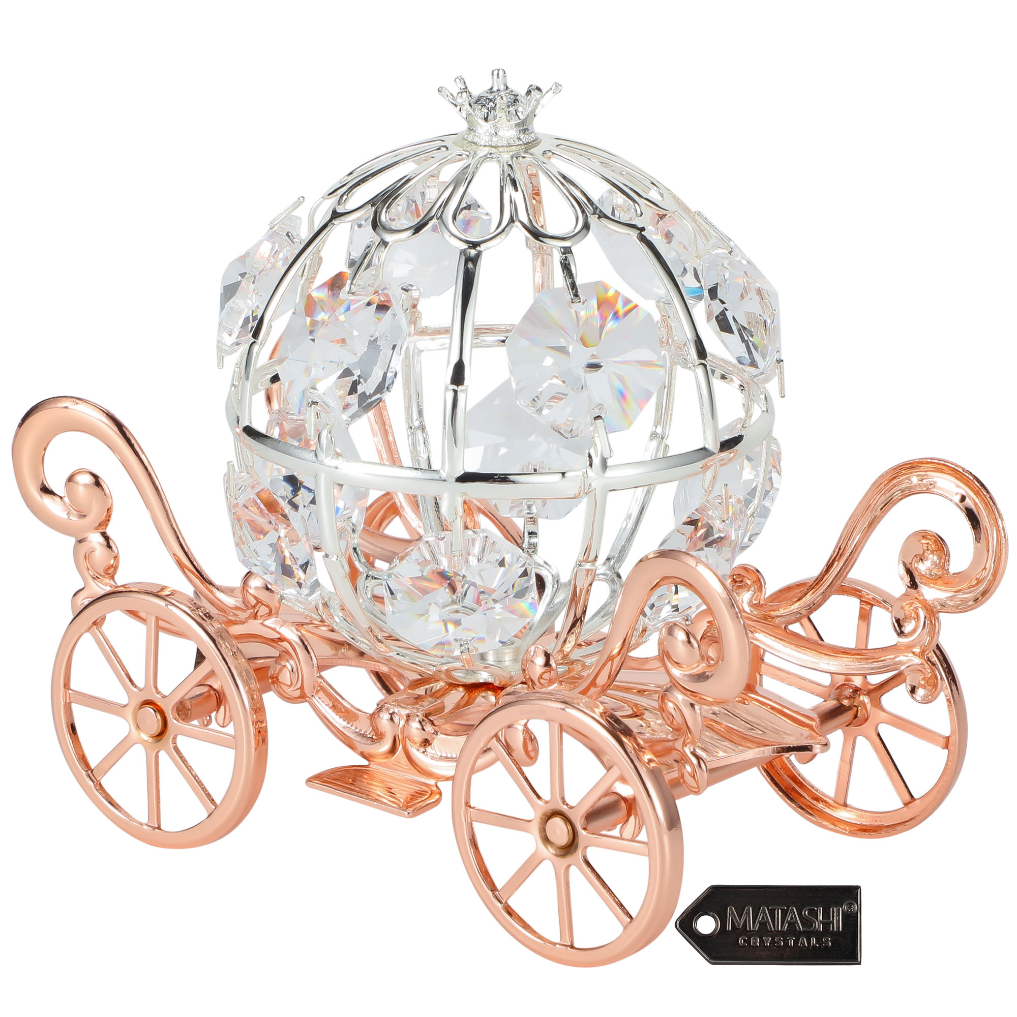 Matashi Rose Gold Crystal Studded Small Cinderella Pumpkin Coach Ornament Tabletop Home Decorative Showpiece Gift For Christmas