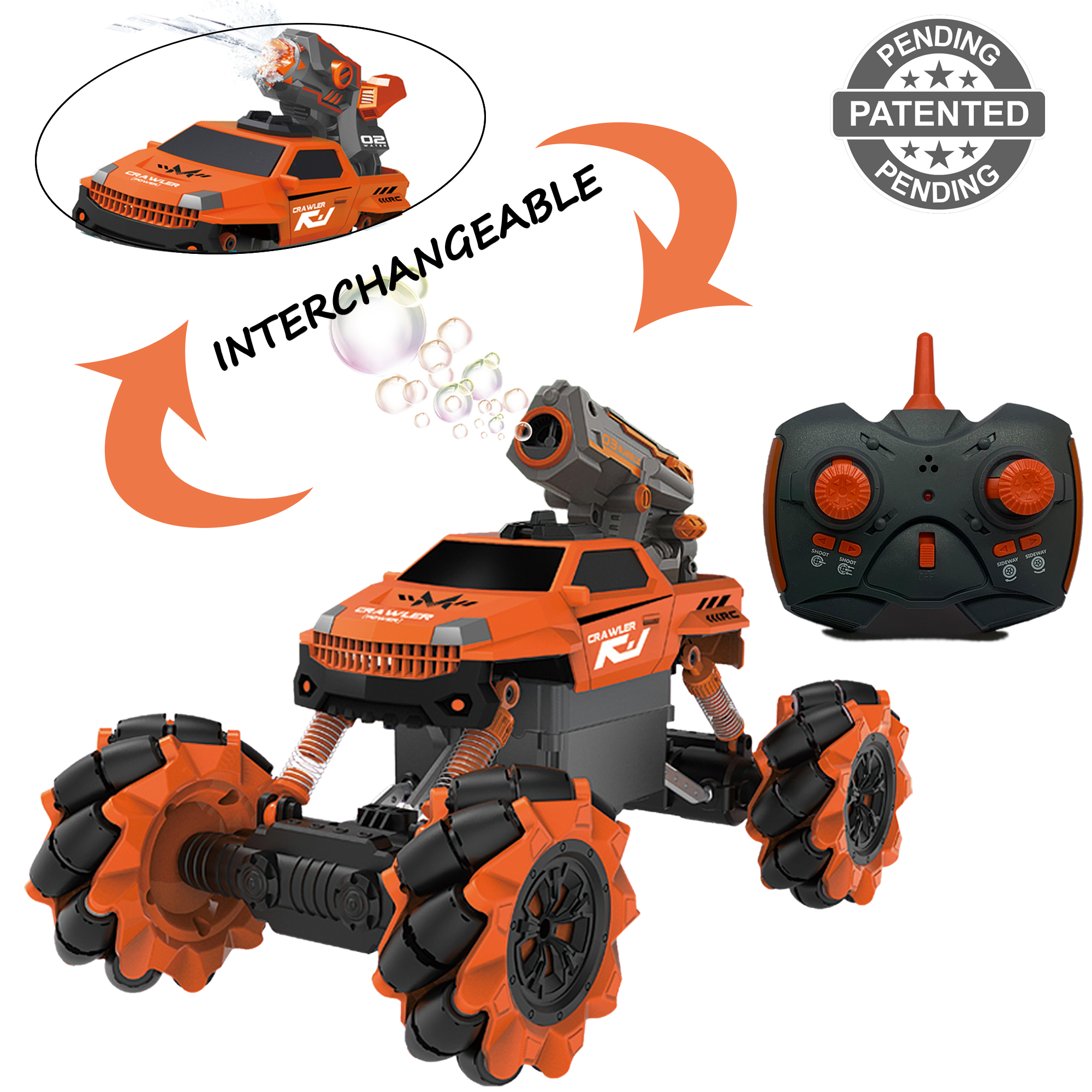 Vaiyer RC Remote Control Car For Kids W/ Interchangeable Toy Bubble Blaster & Water Gun Tops, Rock Crawler Outdoor Vehicle W/ 360Â° Movement