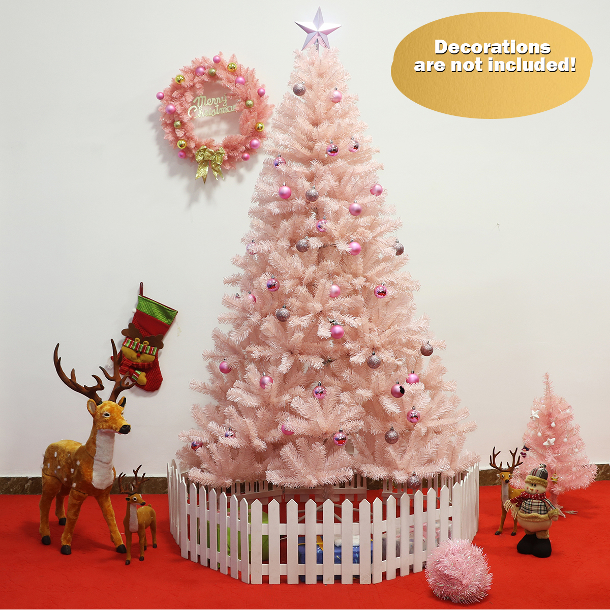 6ft/ 7ft Pink Classic Pine Christmas Tree Artificial Hinged Tips (Pink) - Pink, 7ft