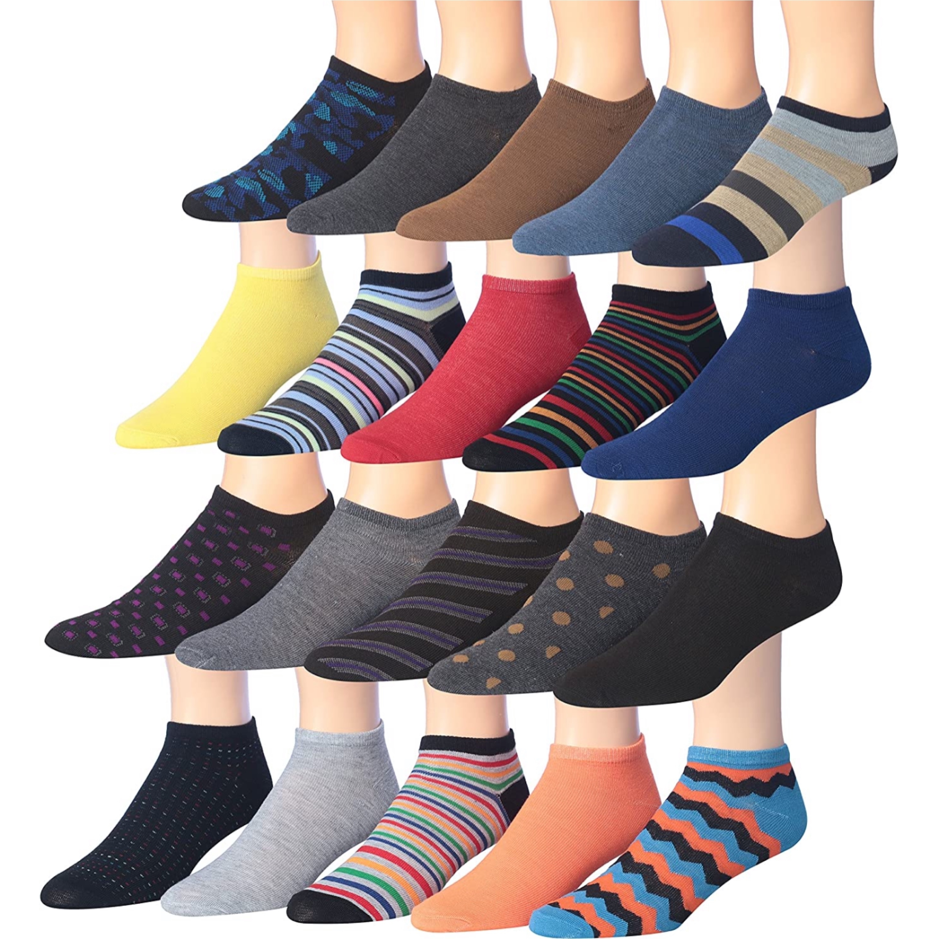 30 Pairs: James Fiallo Men's Classy Extra Lightweight Colorful Patterned Low Cut/No Show Socks