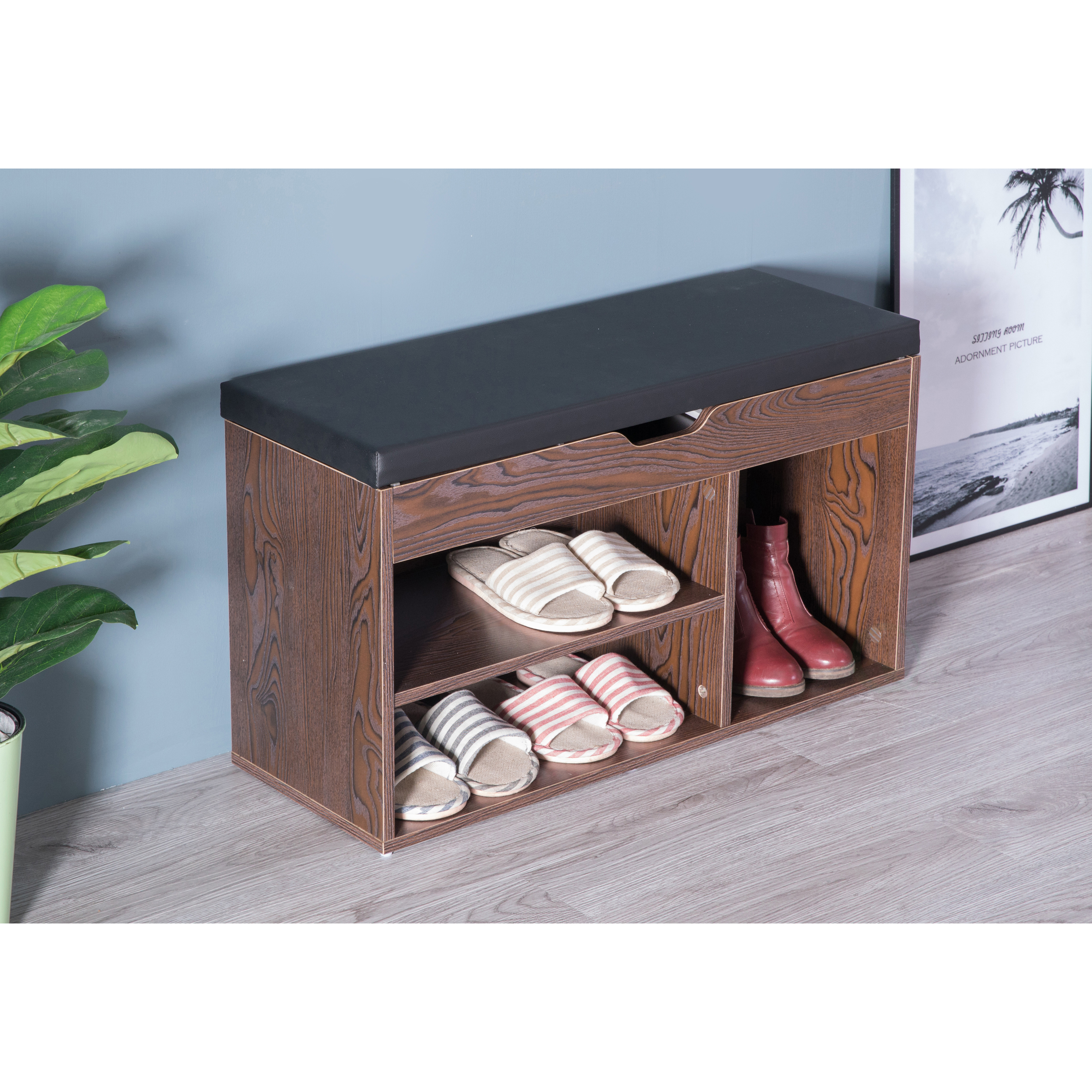 Entryway Storage Shoe Rack With Top Seat - Brown